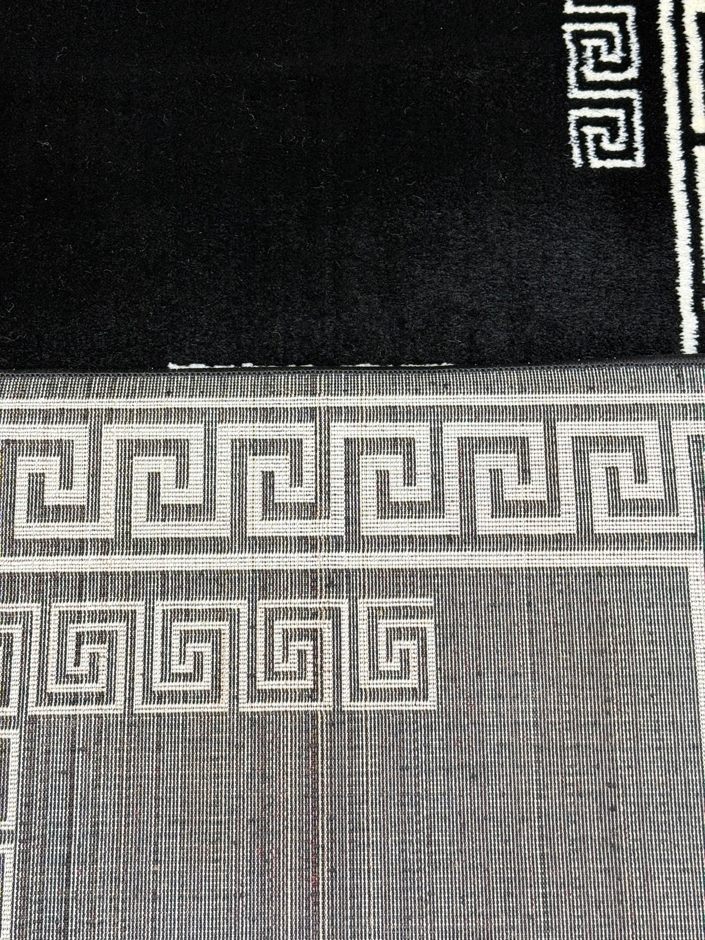 Black & White Greek Key Versace Border Design - Wilton Runner Rug – Size 2.8x9.6 ft