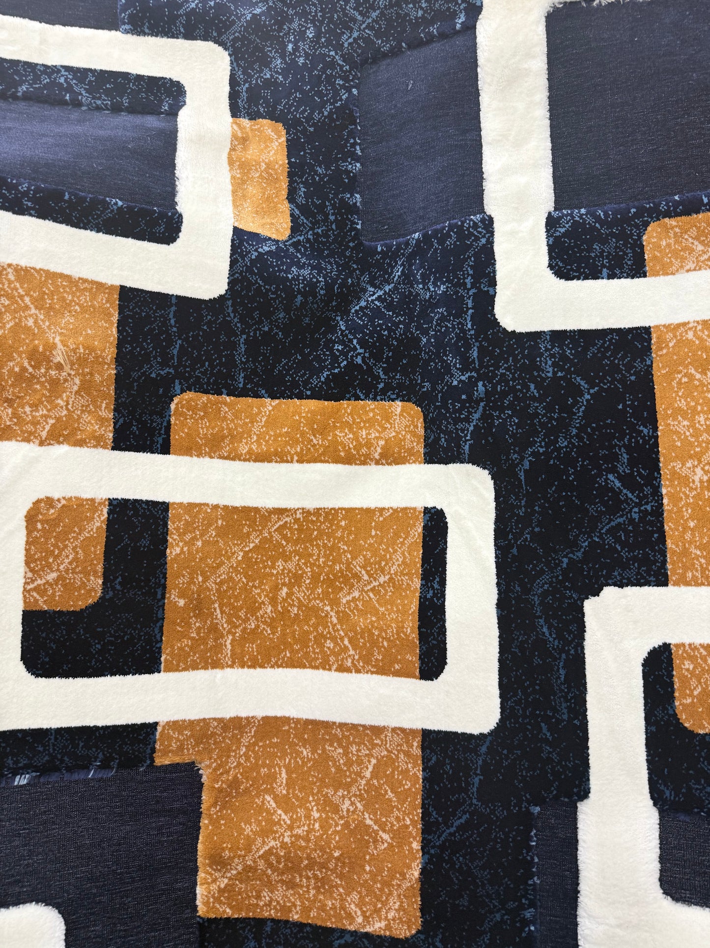 Modern Abstract Block Rug - Grey & Navy Blue - Size Multiple Options