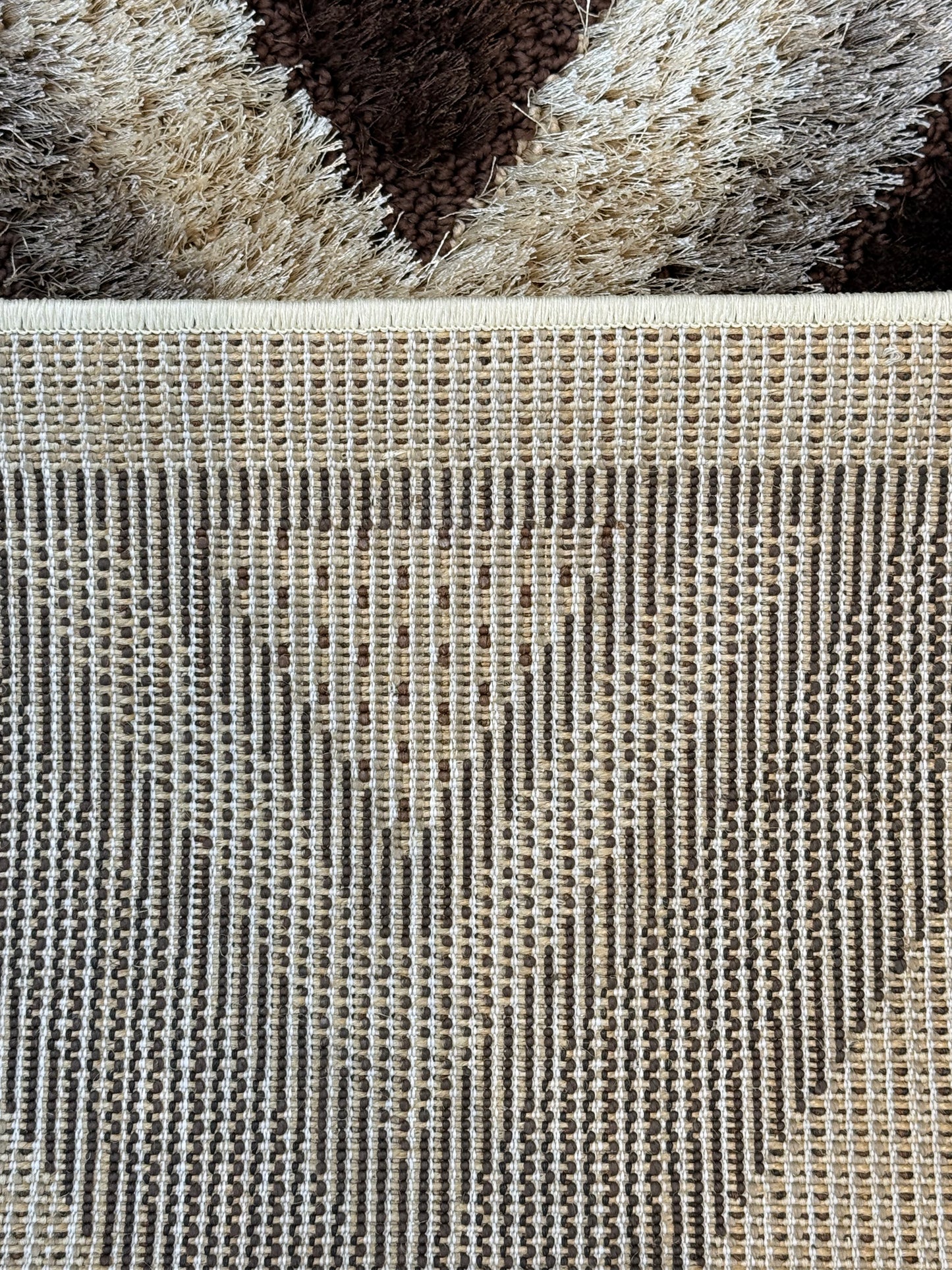 Geometric shaggy area rug |diamond pattern in brown cream & beige | Size 100x150 cm (3.3x4.11 ft)