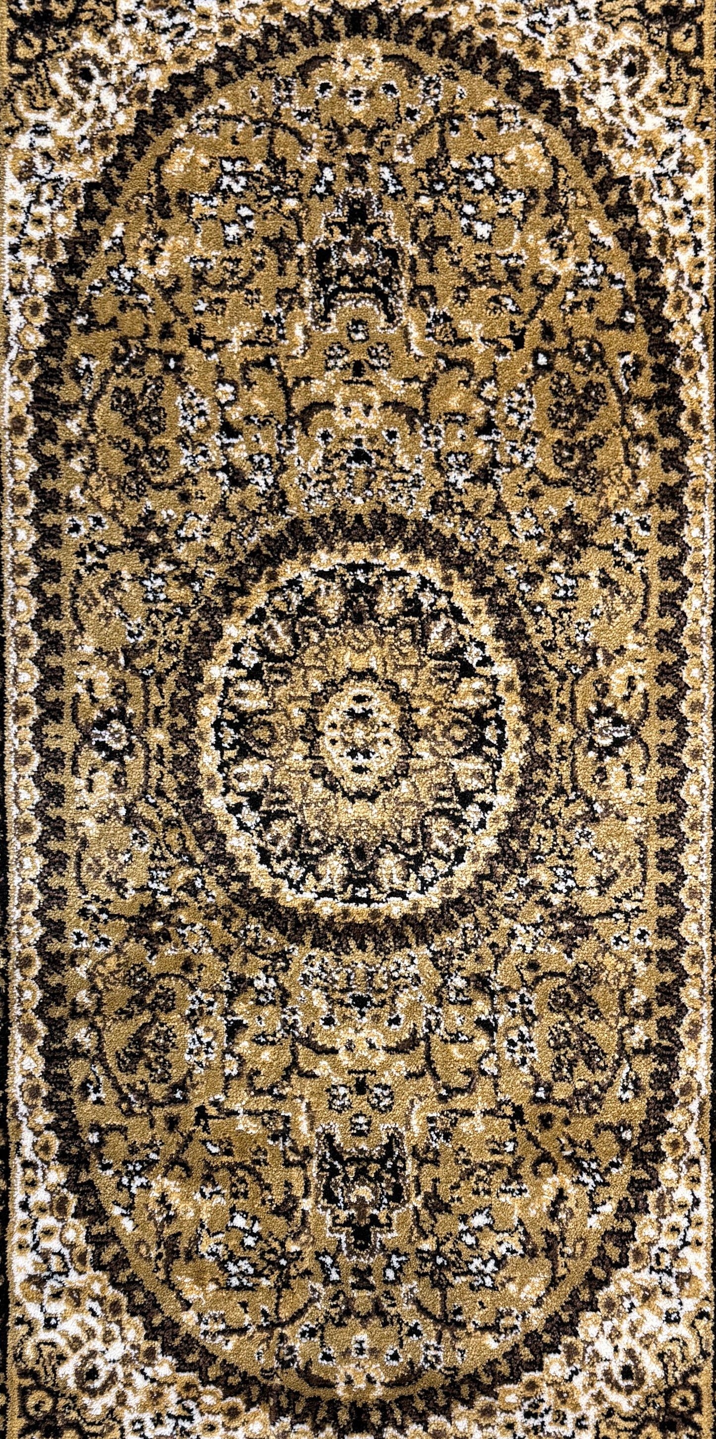 Antique Medallion Hallway Runner | gold, charcoal black & cream | Size 2.7x5.0 ft