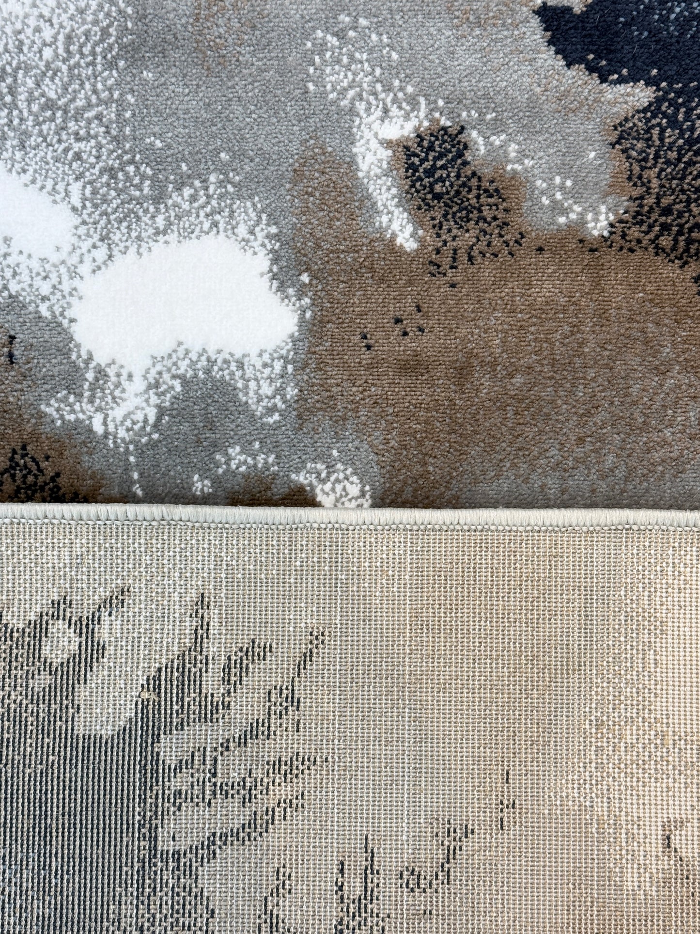 Nebula Abstract Rug | deep navy, slate blue, warm taupe & crisp white | Size 3.3x5.0 ft