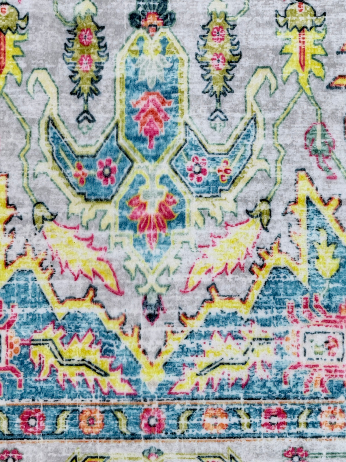 Vintage Medallion Area Rug | Cream, Turquoise Blue, Coral, and Yellow | Size 80x150 cm (2.7x4.11 ft)