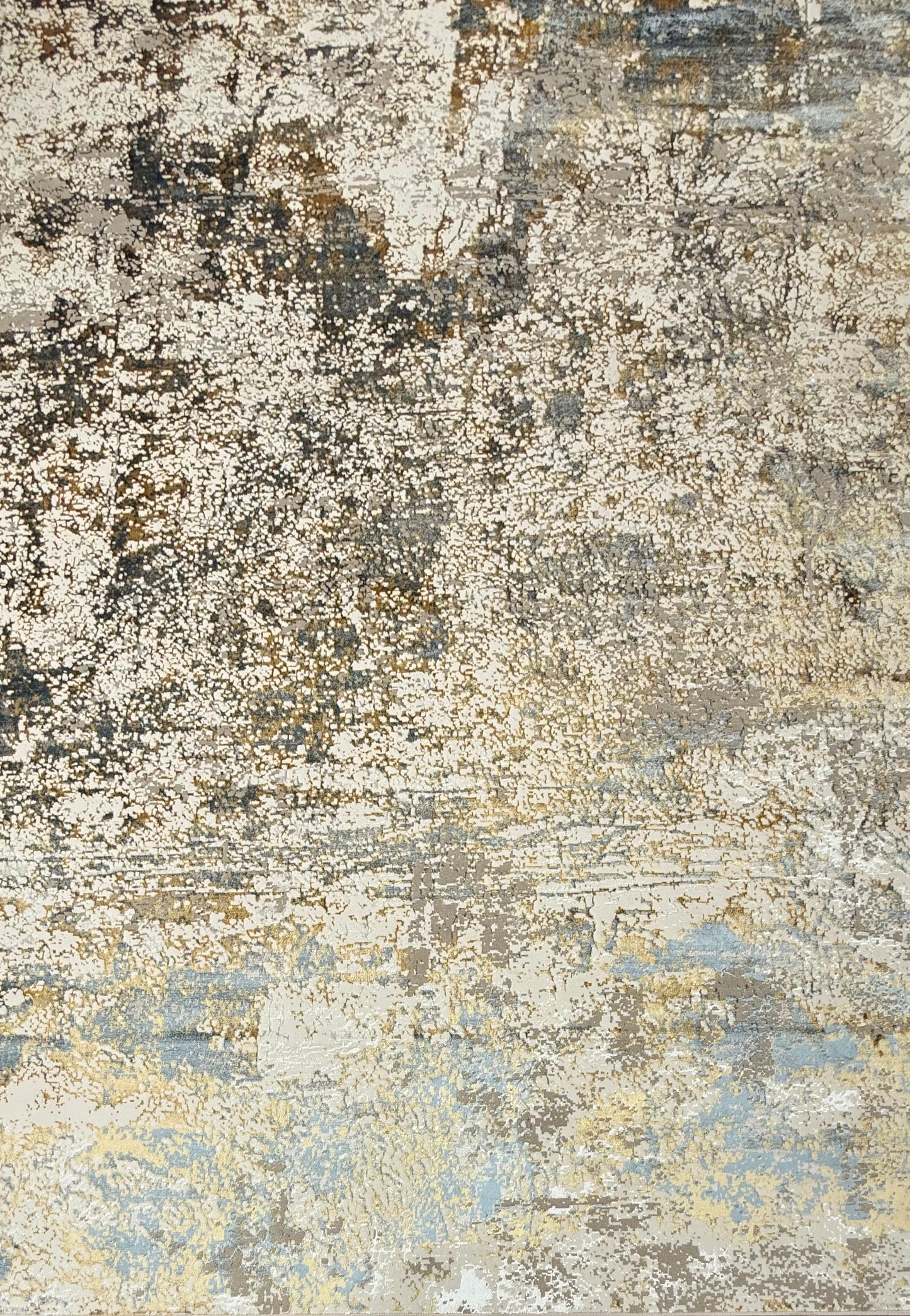 Abstract Textured Modern Rug - Beige, Cream, Grey, Gold & Light Blue | 250x350 cm (8.2x11.5 ft)