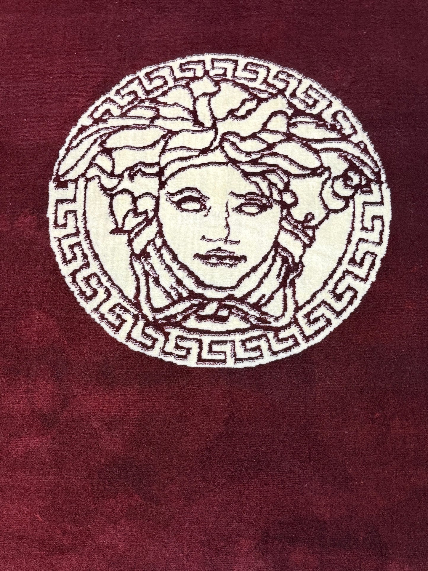 Mythic Medusa Greek Key Area Rug | Burgundy & Cream | Size (5x8) Versace aesthetic