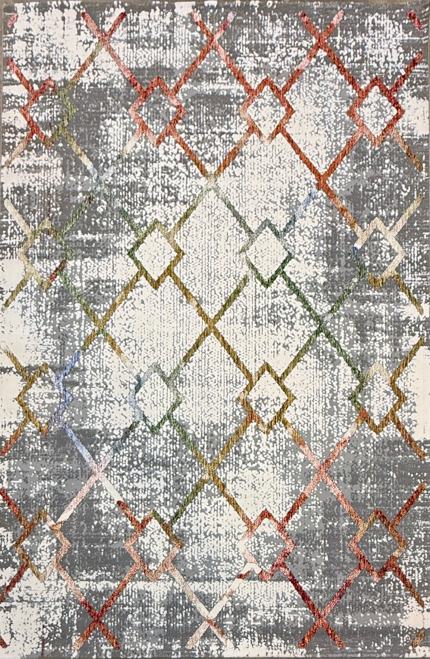 Vintage Wash Rug: Gray, Cream, Red, and Olive - Size (4.10x7.3)ft