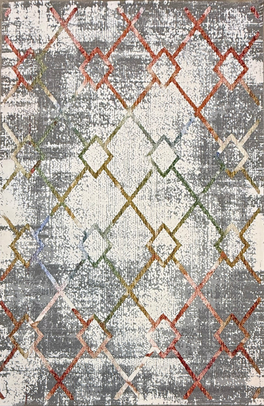 Vintage Wash Rug: Gray, Cream, Red, and Olive - Size (4.10x7.3)ft