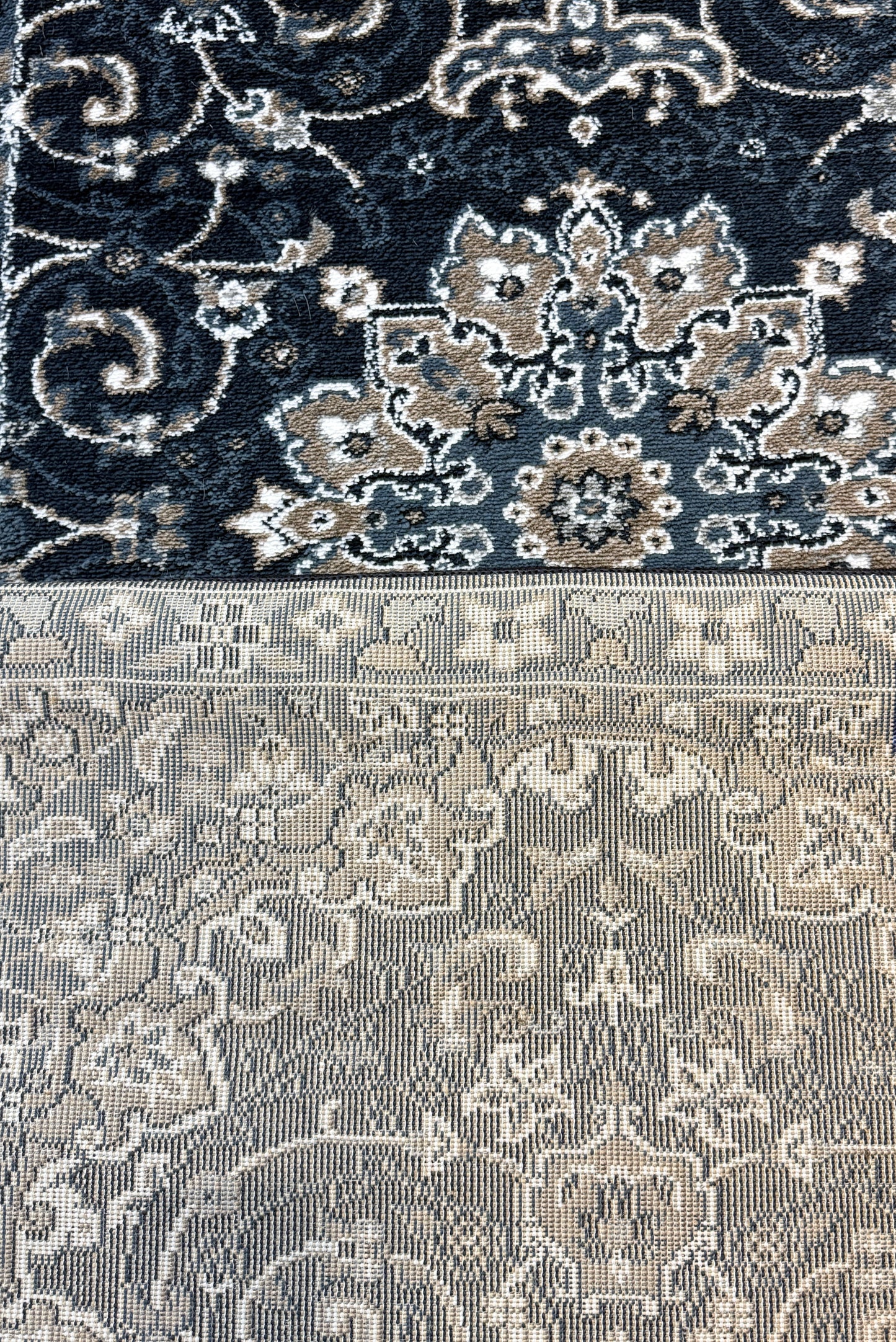Traditional Persian Style Runner Rug – Navy Blue, Ivory & Beige – 2.7 x 13.0 Feet