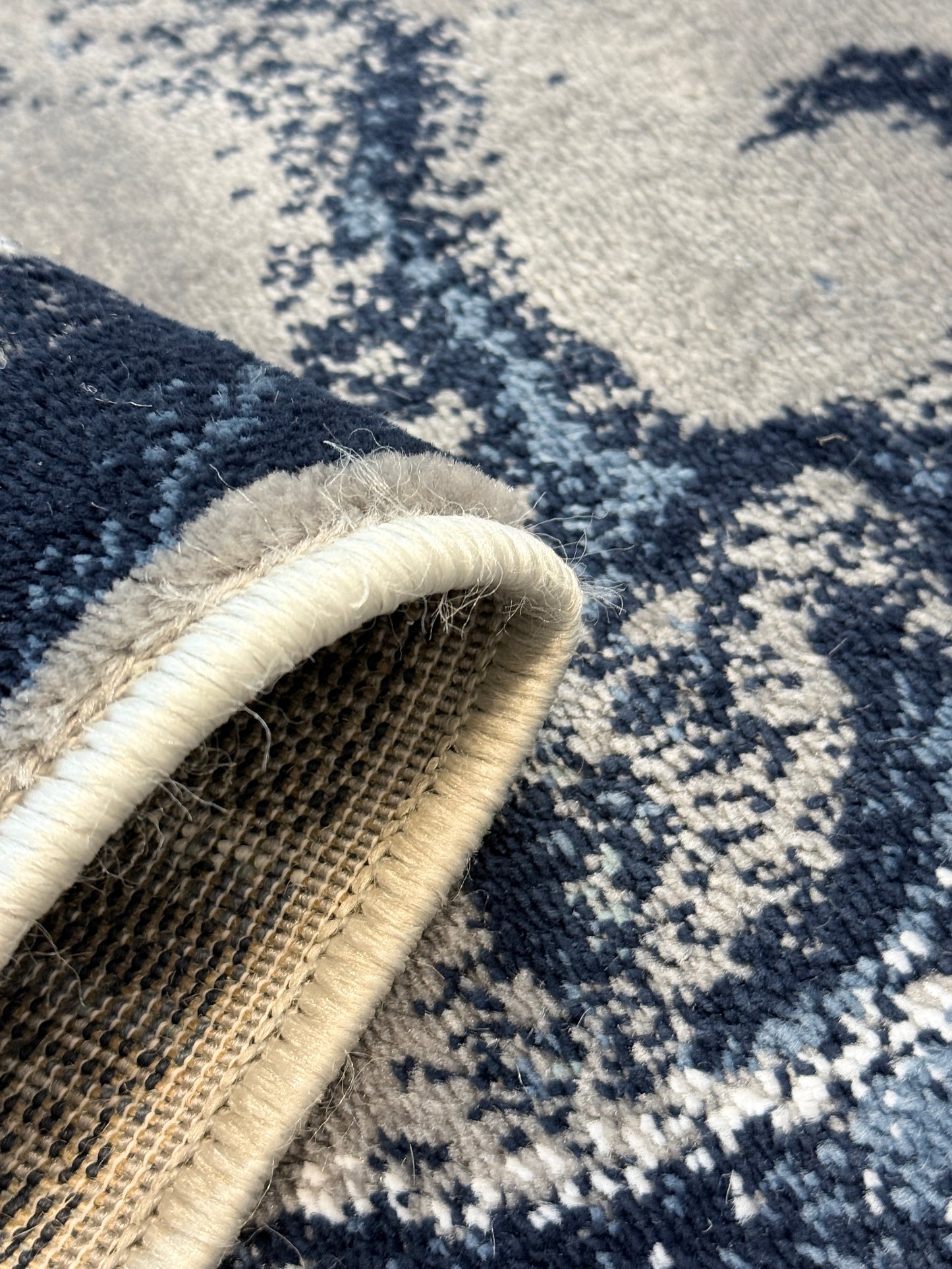 Abstract Marble Nebula Area Rug | Slate Blue, Charcoal, and Silver |Size 3.3x5.0 ft