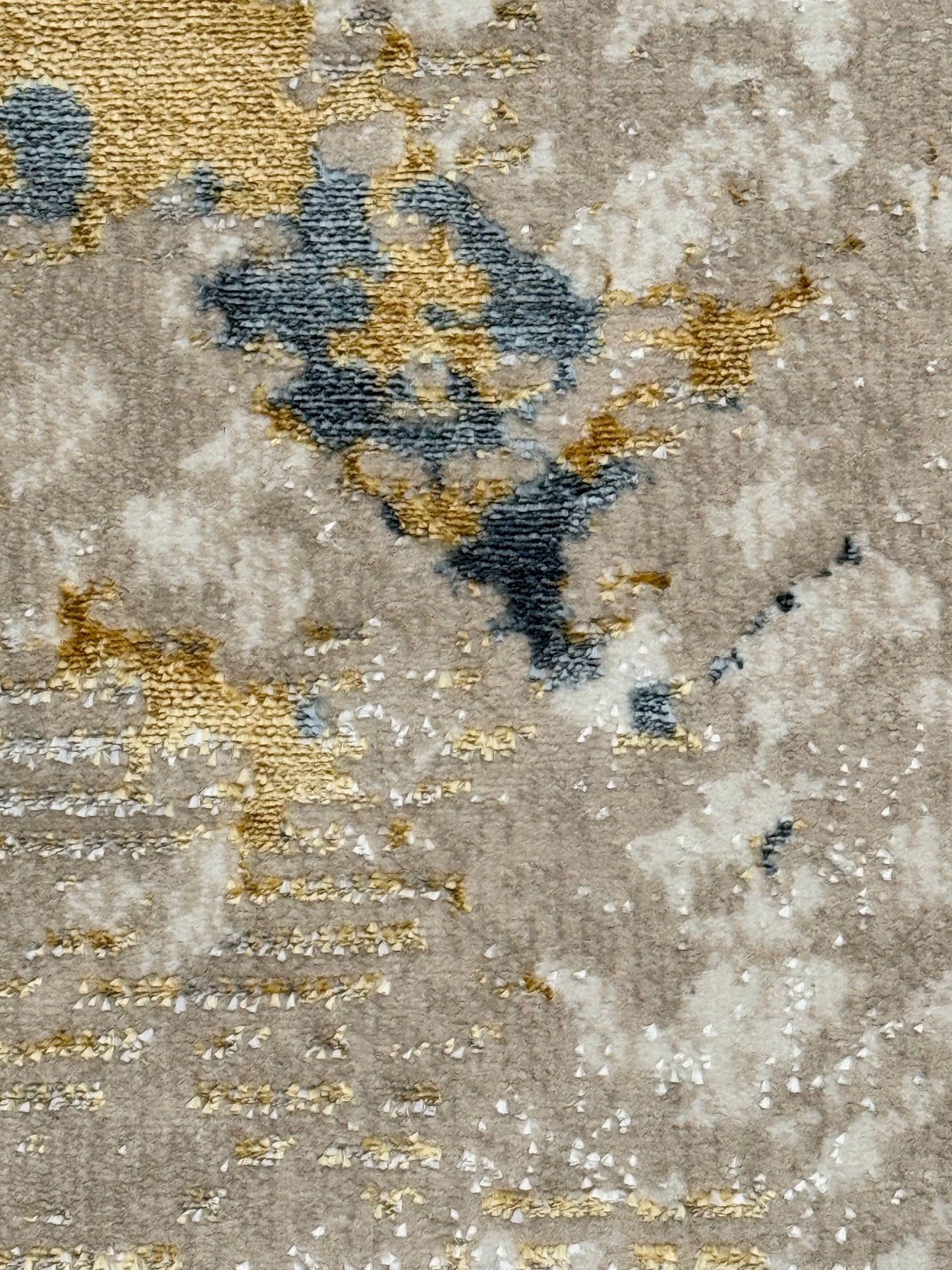 Abstract Distressed Contemporary Rug – Gold, Beige, Cream & Blue | 250×350 cm (8.2×11.5 ft)