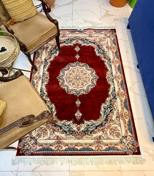 Deep Red Traditional Persian Rug with Navy Accents 150x220cm (4.11x7.3)ft