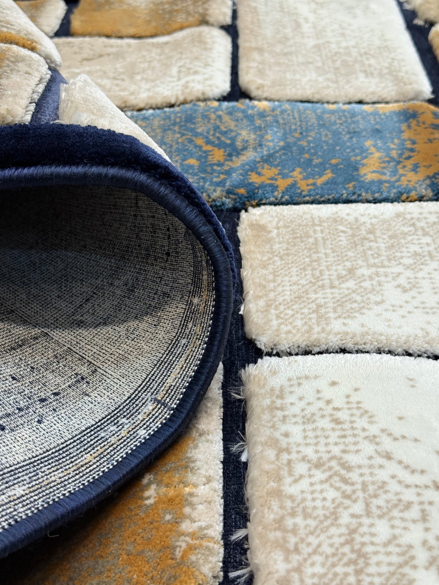 Coastal Stone Design Rug - Blue & Brown Natural Tones - Size Multiple Options