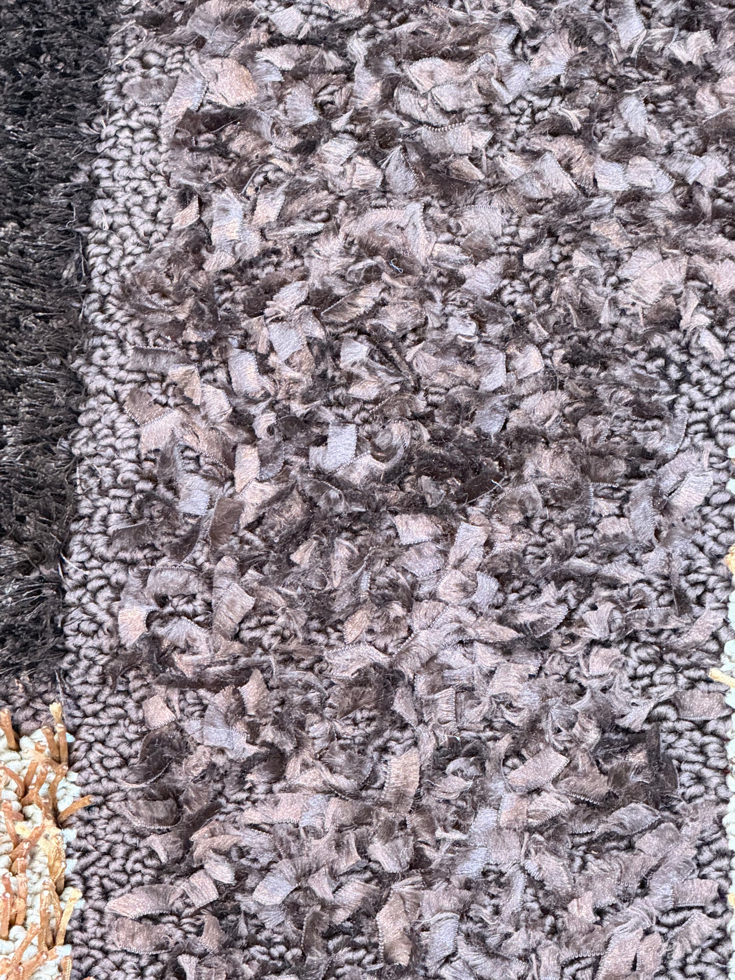 Geometric Shaggy Area Rug pattern of red, chocolate brown & beige | Size 100x150 cm (3.3x4.11 ft)