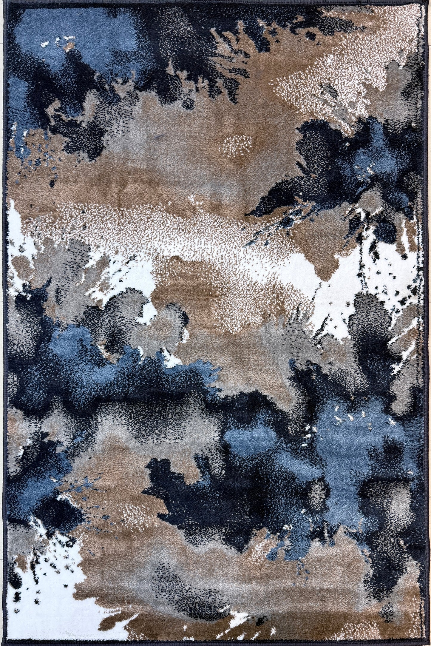 Abstract Nebula Area Rug |   navy blue, charcoal grey & earthy taupe | Size 3.3x5.0 ft