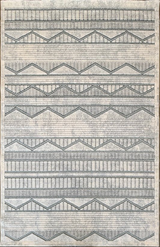 Modern Geometric Pattern Light Cream & Grey - Rug - Size (6.7x9.6)ft