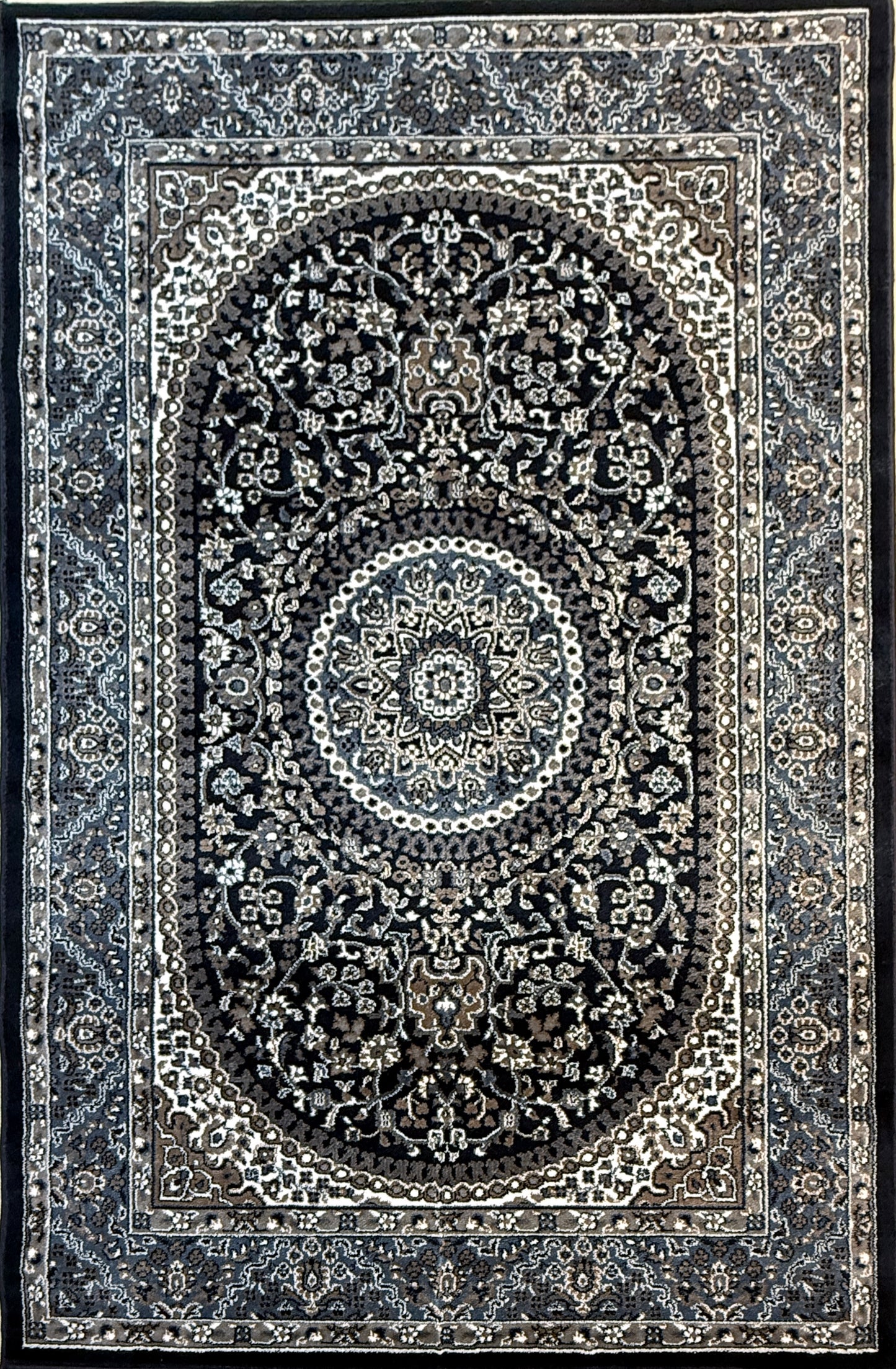 Traditional Persian Style Area Rug | Dark Blue Grey and Beige Colours | Size 5x7.3 ft