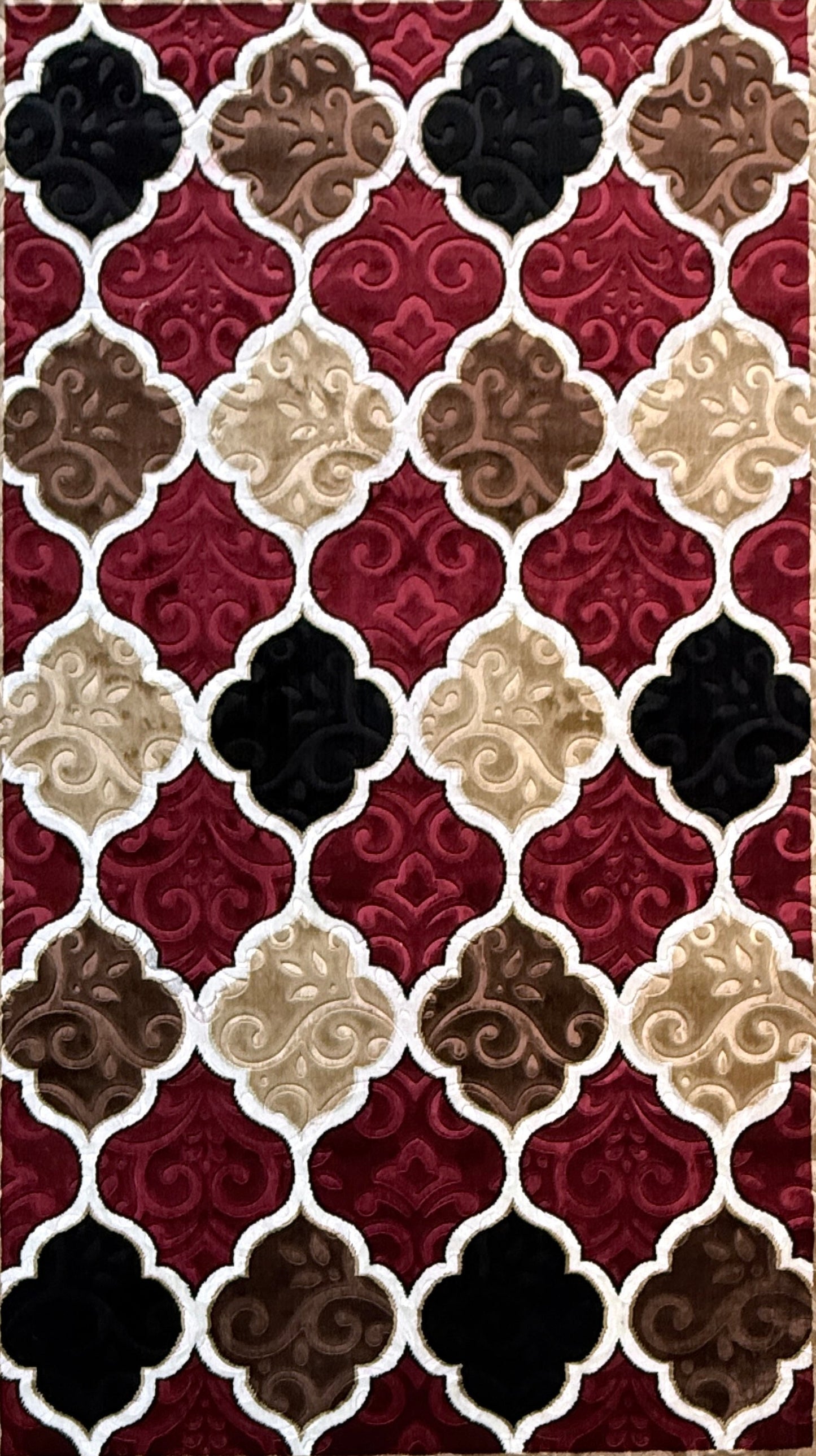 Marrakesh Lattice Area Rug | Burgundy, Cream & Espresso | Size 150x230 cm (4.11x7.6 ft)