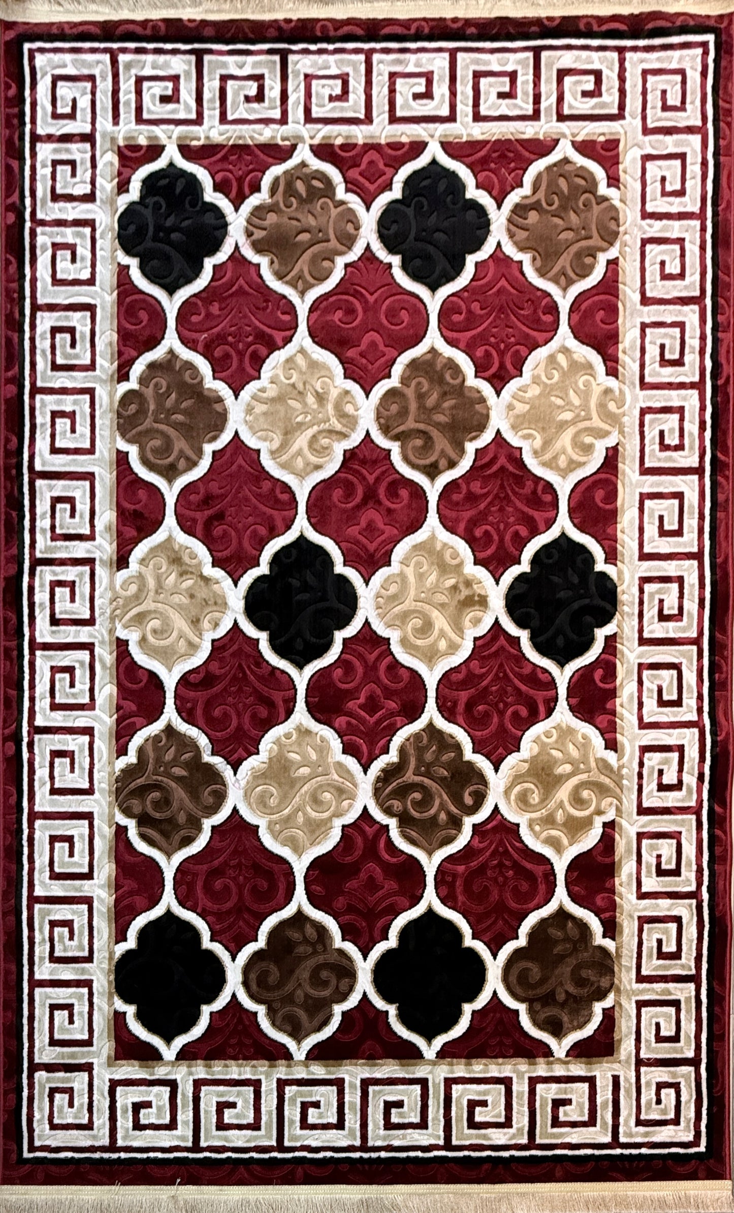 Marrakesh Lattice Area Rug | Burgundy, Cream & Espresso | Size 150x230 cm (4.11x7.6 ft)