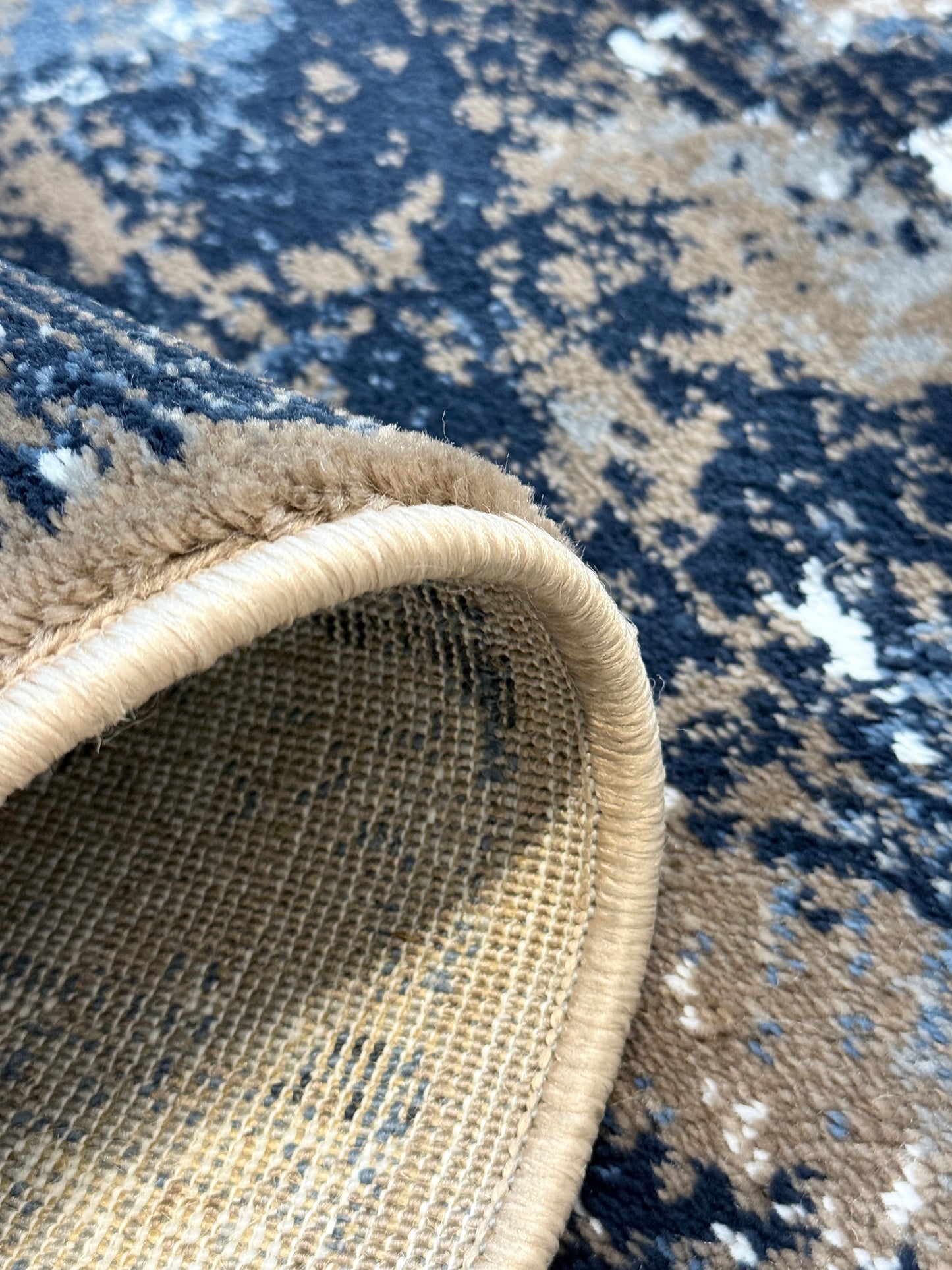 Abstract Midnight Area Rug | navy blue, slate grey, sandy tan & white | Size 3.3x5.0 ft