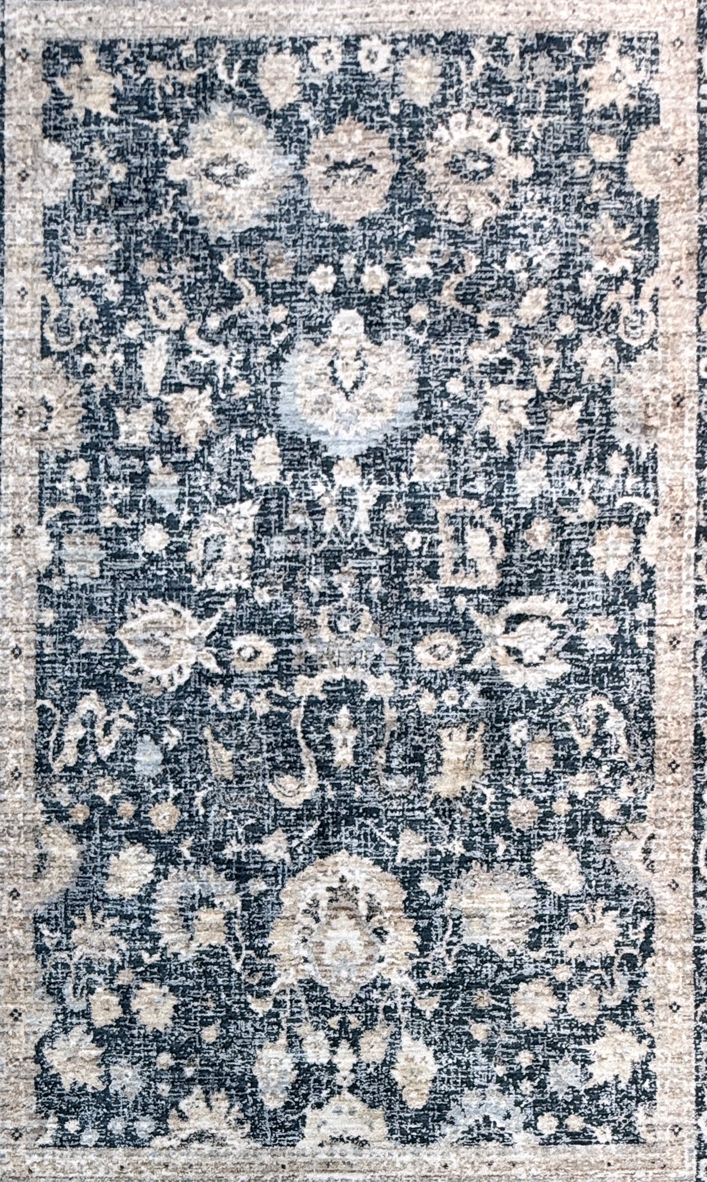 Vintage Medallion Oriental Rug | Blue, Cream, and Grey | Size 150x230 cm (4.11x7.6 ft)