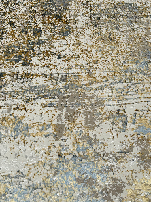 Abstract Textured Modern Rug - Beige, Cream, Grey, Gold & Light Blue | 250x350 cm (8.2x11.5 ft)