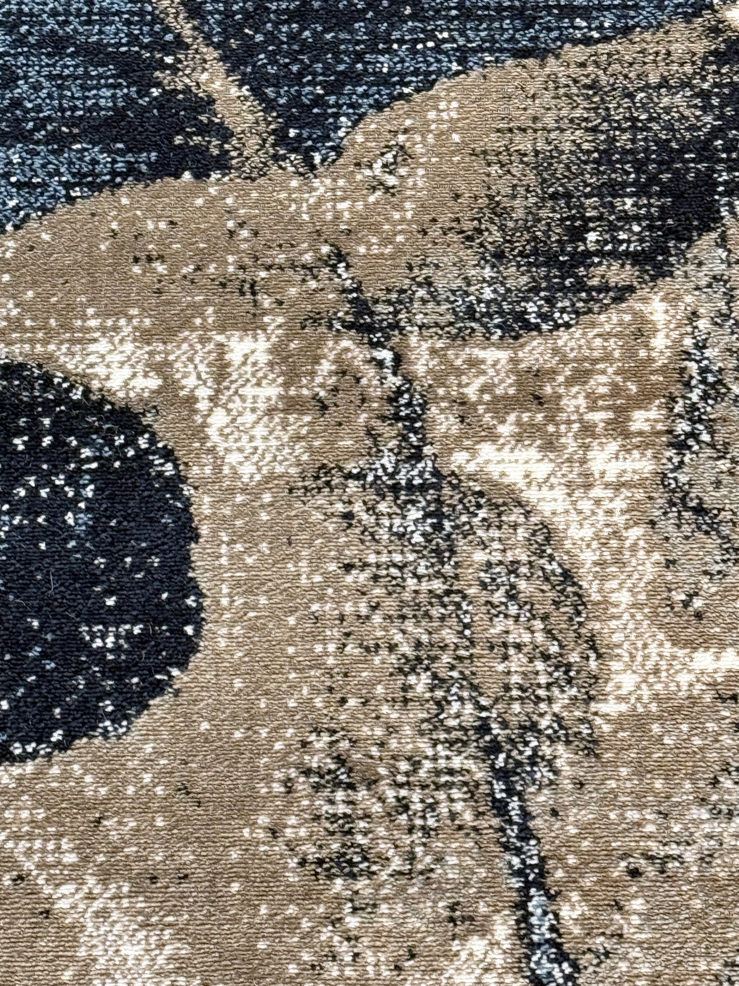 Modern Leaf Pattern Area Rug |Navy Blue Beige Taupe Grey Colours | Size 5 x 7.3 Feet