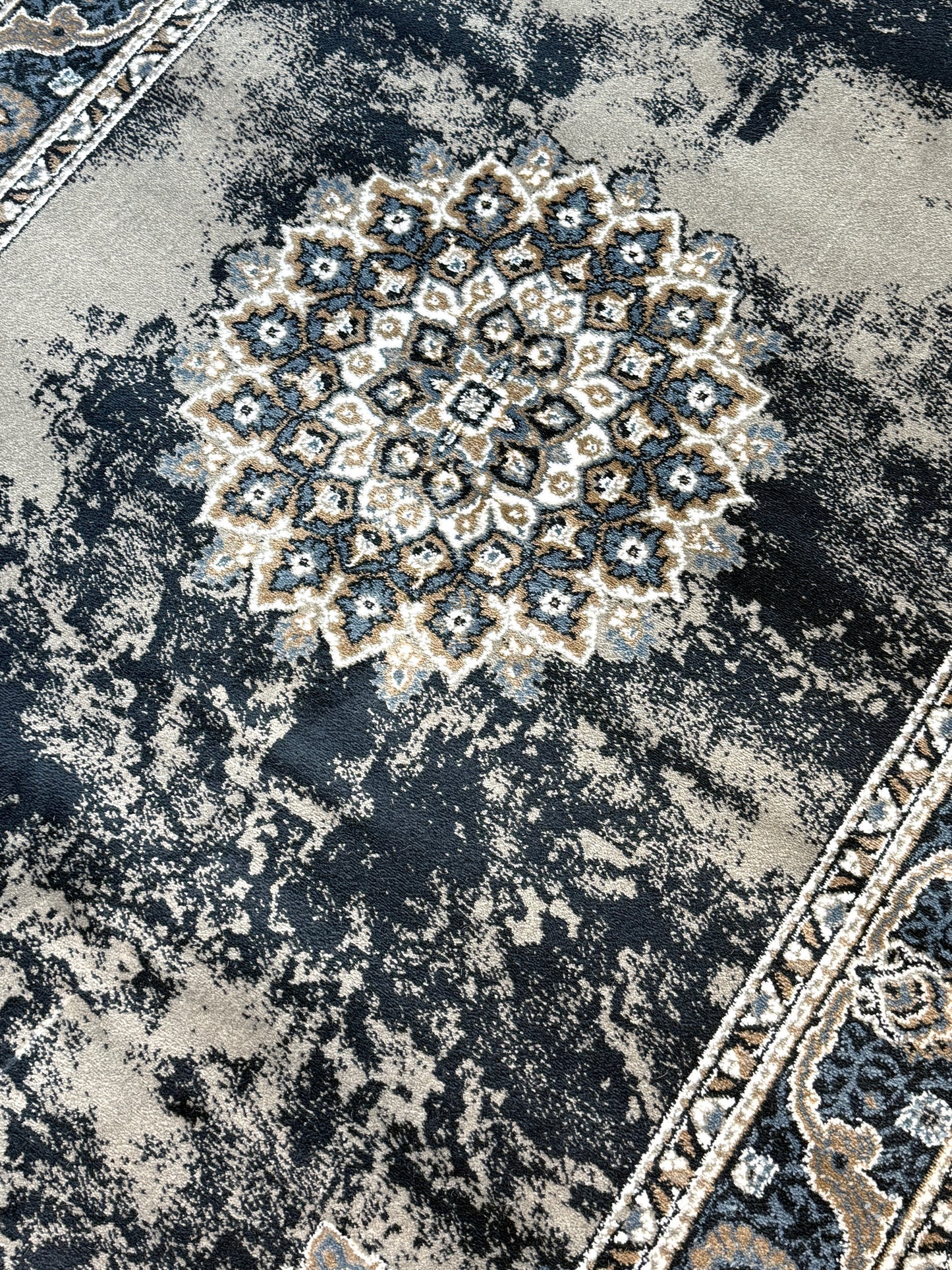 Classic Persian Style Area Rug | Navy Blue Grey Beige Ivory | Size 5 x 7.3 ft