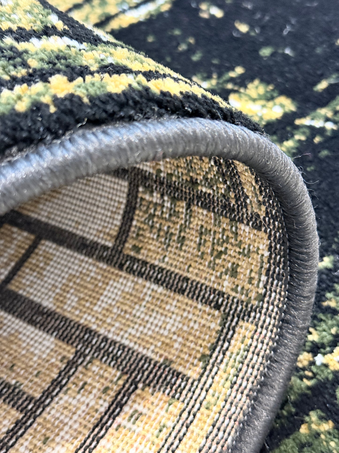Geometric Basketweave Runner | Gold, Black & White |Size 2.7x5.0 ft