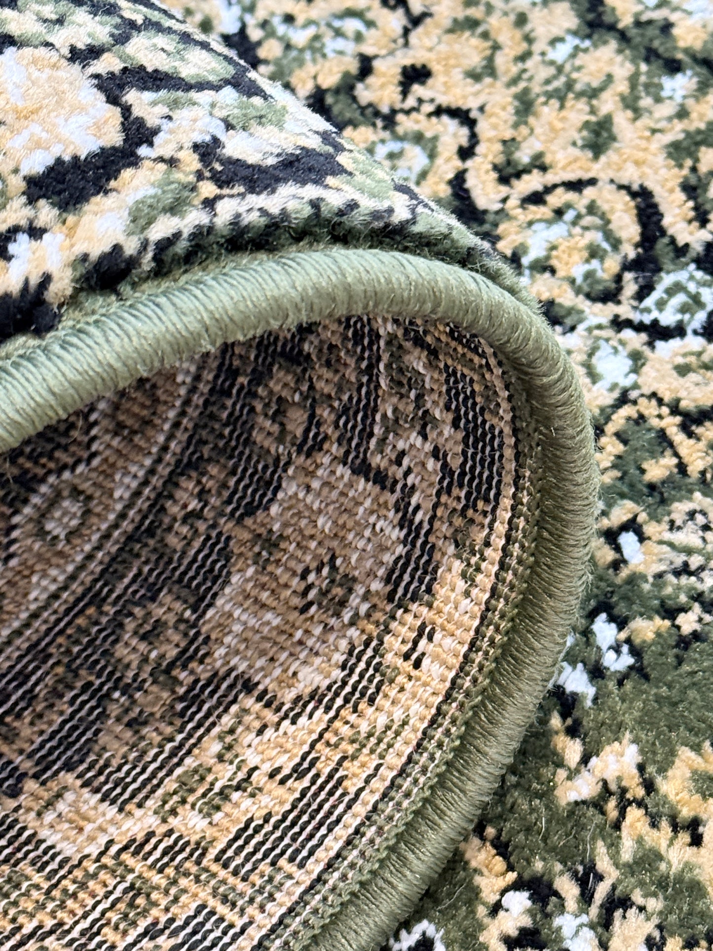 Persian Style Hallway Runner | Green Cream Beige Black | Size 2.7 x 13.2 ft