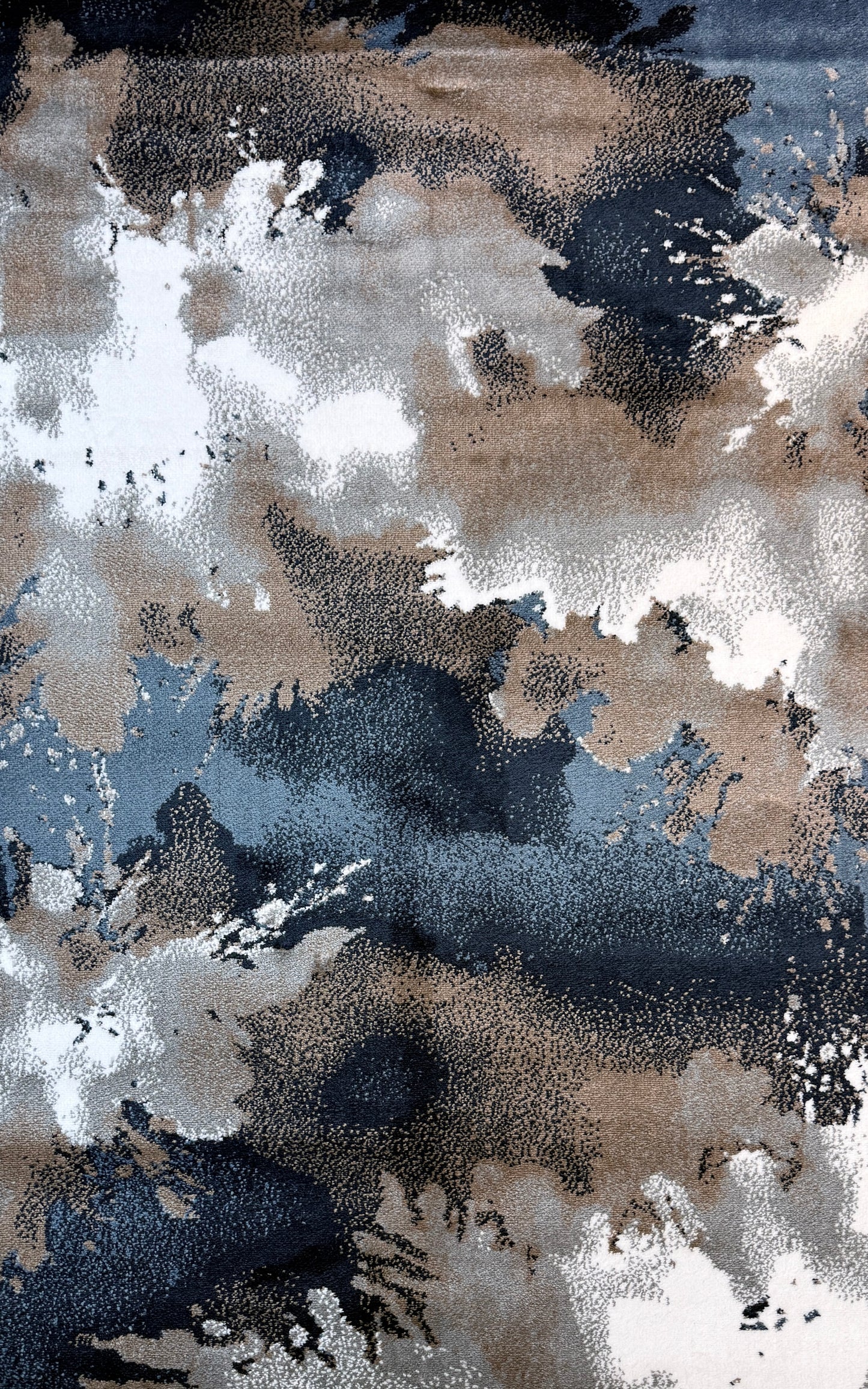 Nebula Abstract Rug | deep navy, slate blue, warm taupe & crisp white | Size 3.3x5.0 ft