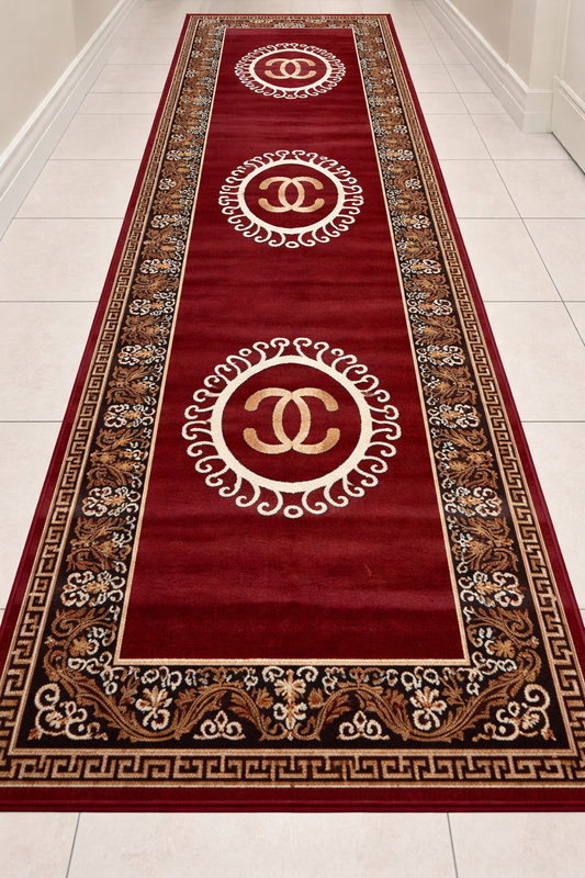 Traditional Classic Runner Rug | Deep Maroon Red Beige Gold & Black | Size 2.7x9.6 ft