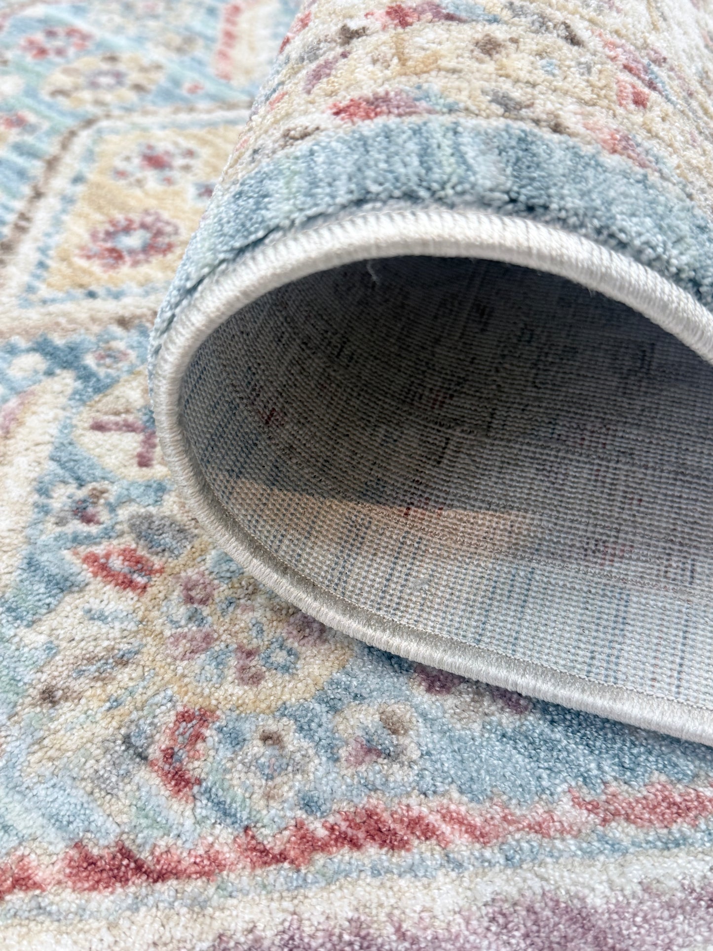 Vintage Medallion Distressed Rug | Light Blue, Rust & Cream | Size 150x230 cm (4.11x7.6 ft)