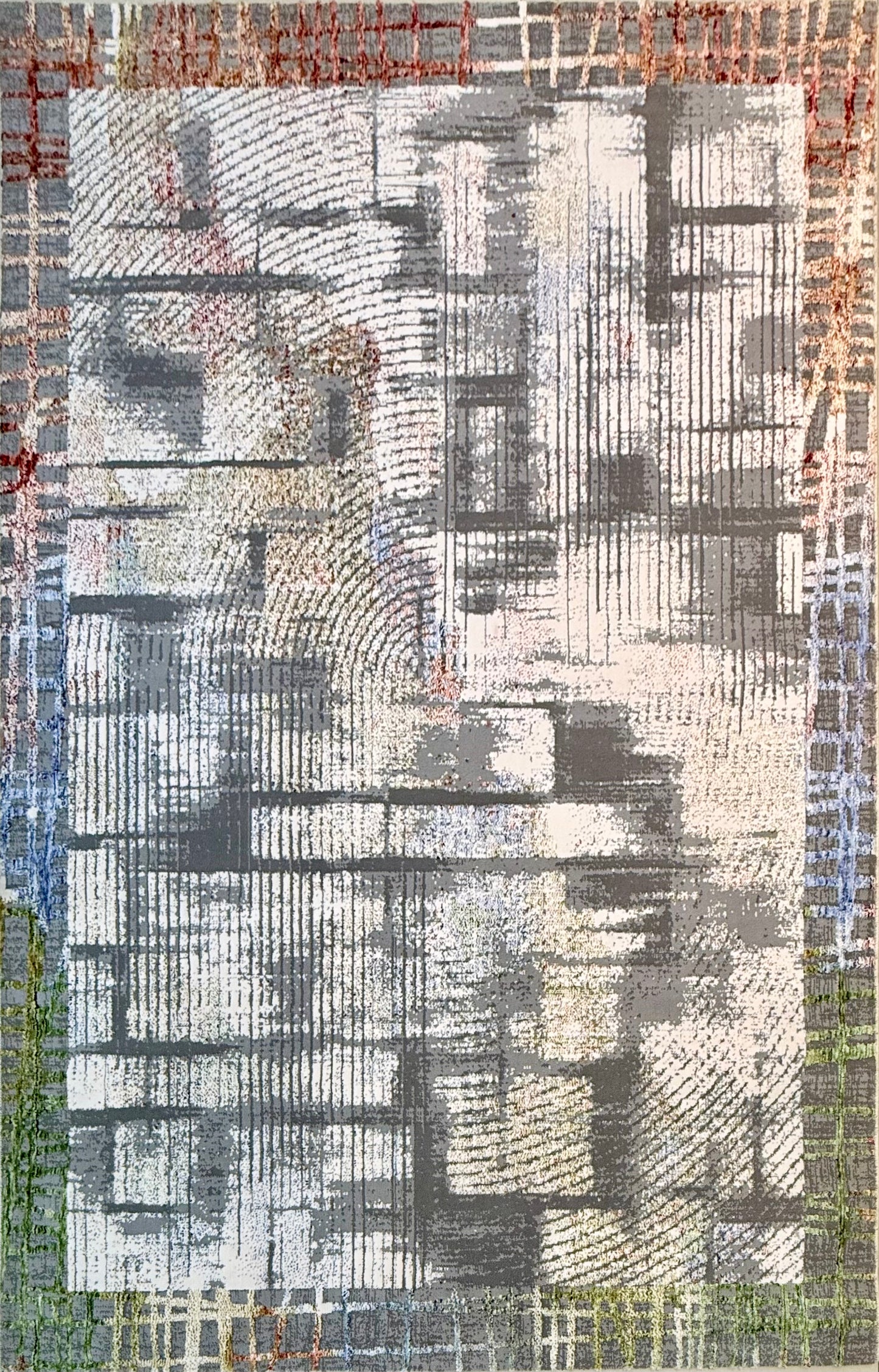 Artistic Linear Abstract Rug | Grey, Ivory | Size 150x220 cm (approx 4.11 x 7.2 feet).