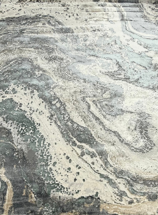 Premium Marble Swirl Abstract Area Rug – Grey, Ivory, Sage & Charcoal Tones | Size 239×300 cm (7.10 × 9.10 ft)