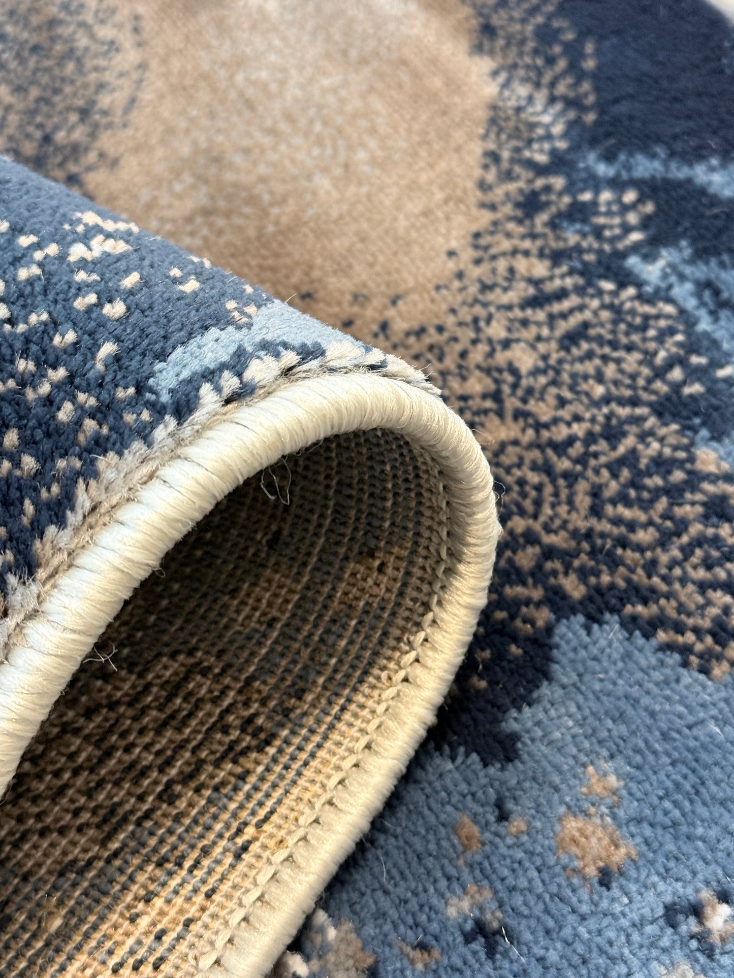 Nebula Abstract Rug | deep navy, slate blue, warm taupe & crisp white | Size 3.3x5.0 ft