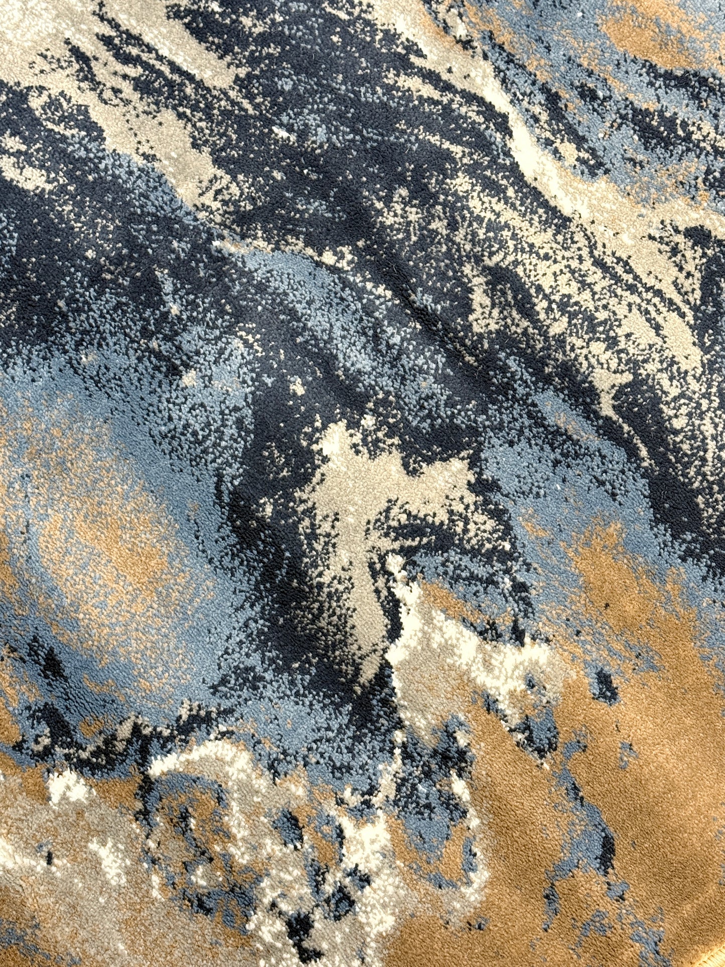 Azure Storm Abstract Rug  |slate blue, navy, sandy beige, and white | Size 3.3x5.0 ft