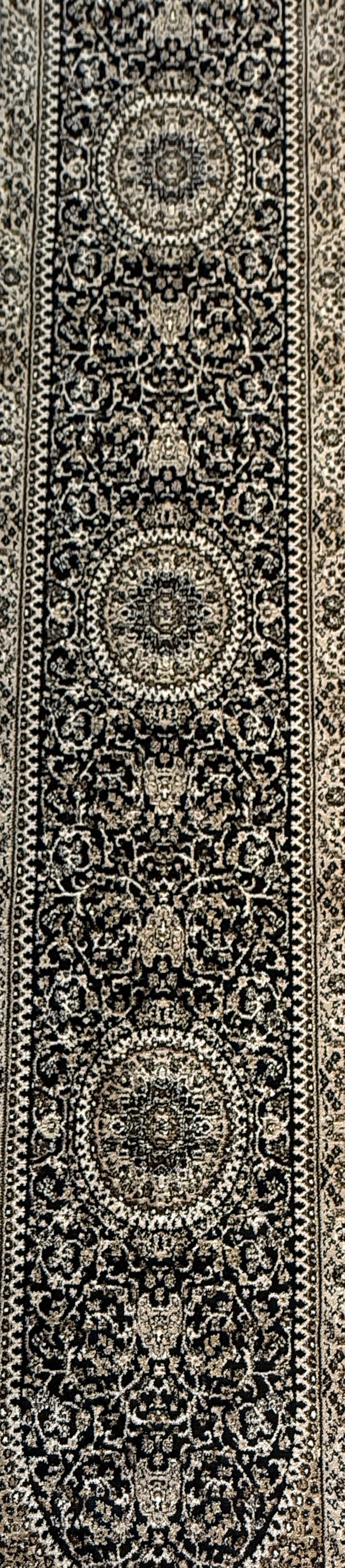 Traditional Persian Style Runner Rug Black and Beige | Size 2.7 x 13.0 Feet