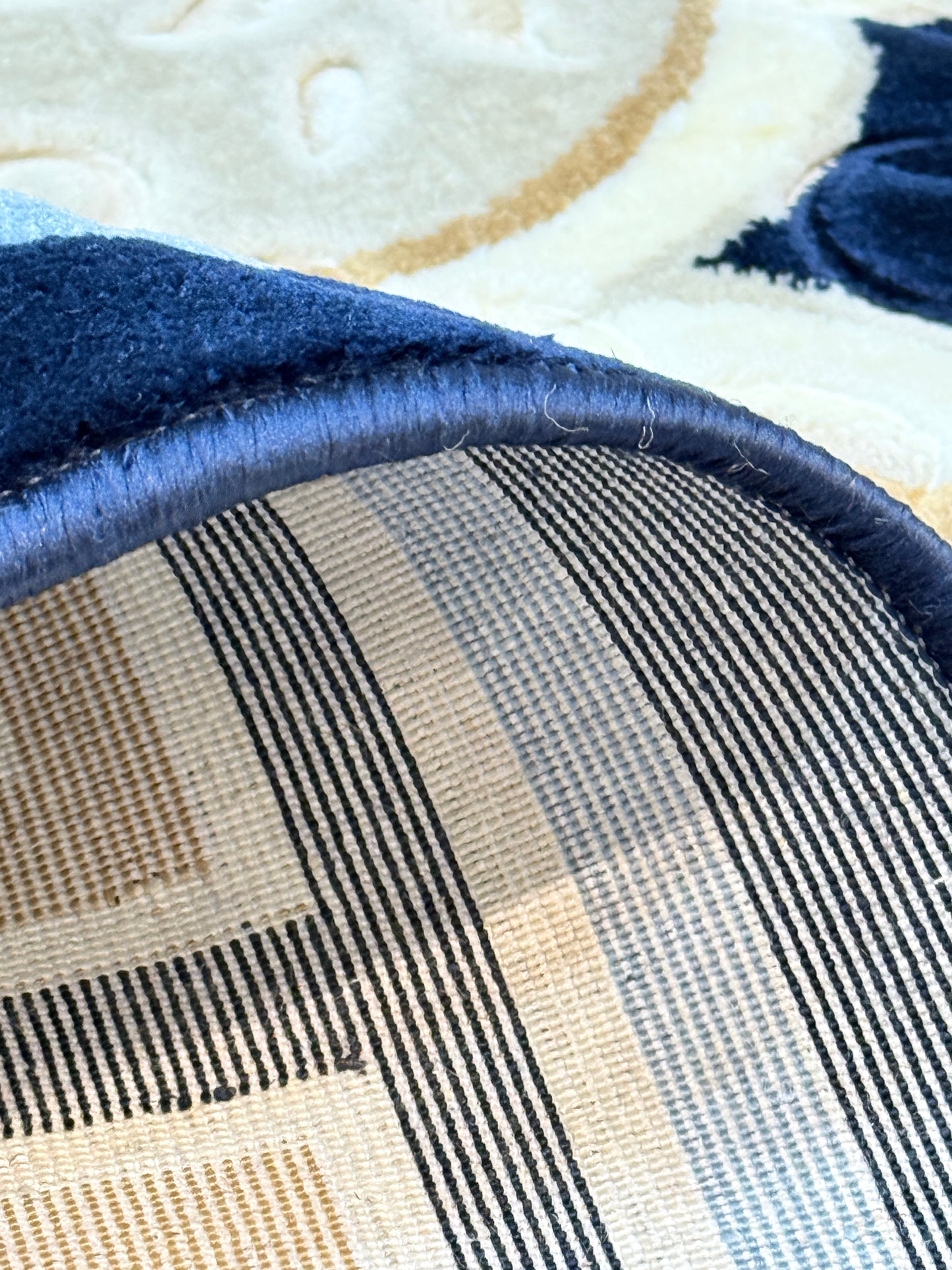 Greek Medallion Trellis Rug | NavyBlue, Cream & Gold | Size 200x290 cm (6.7x9.6 ft)
