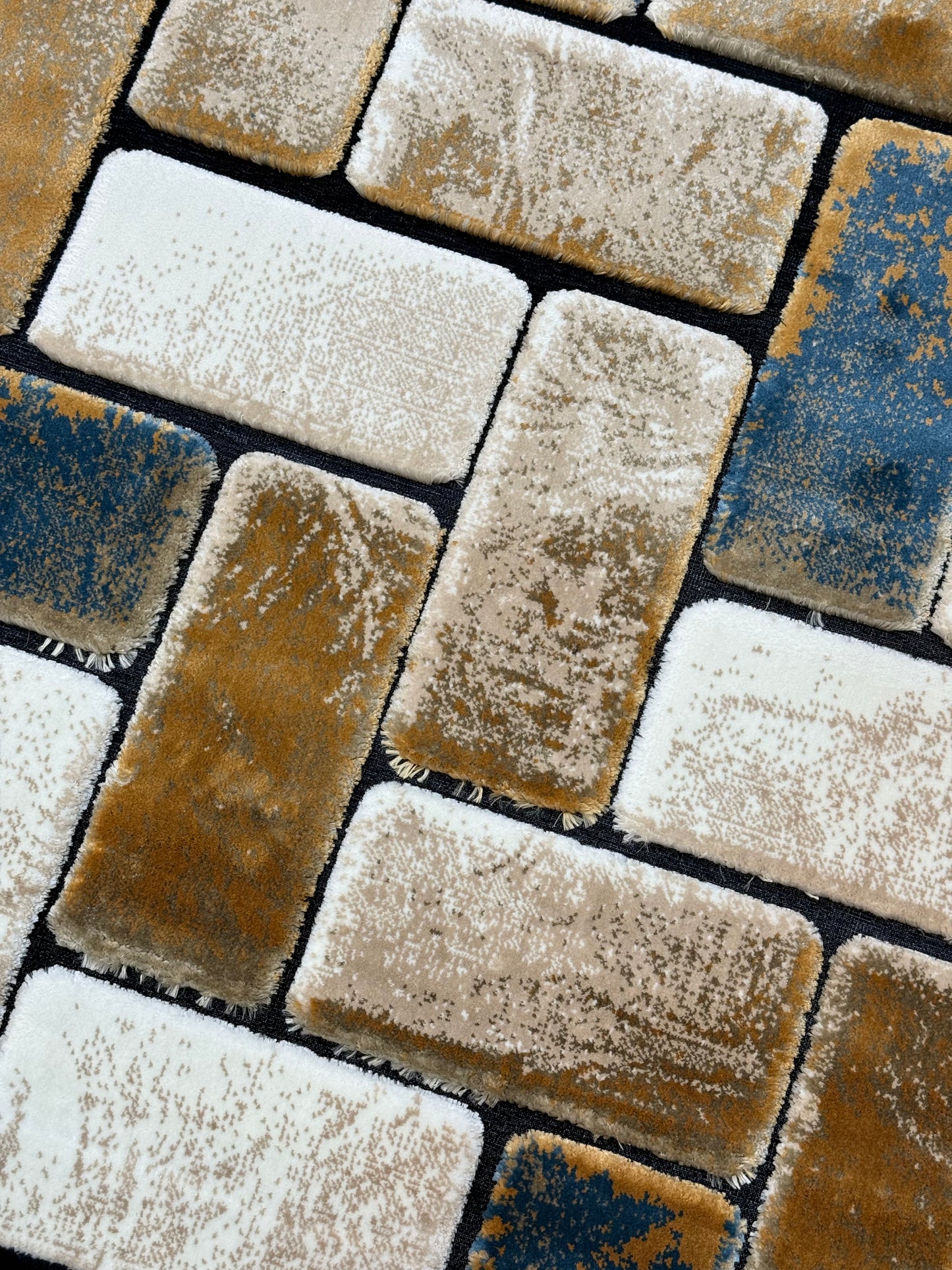 Coastal Stone Design Rug - Blue & Brown Natural Tones - Size Multiple Options