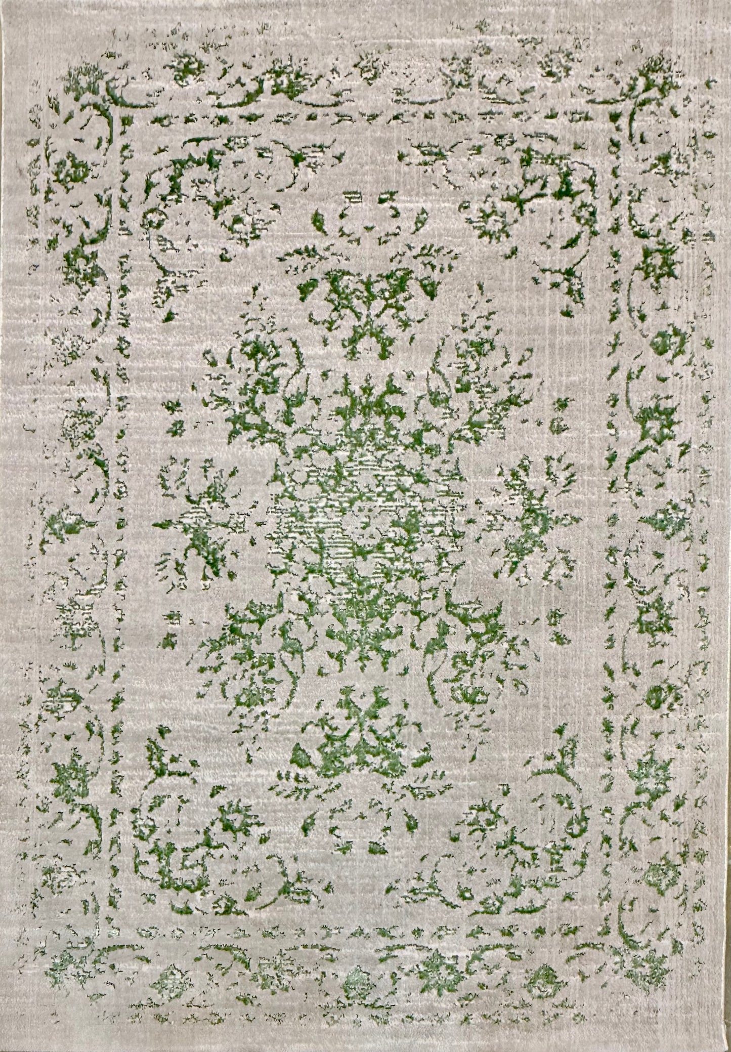 Faded Floral pattern Rug - Light Grey & Green - Size 125x180 cm (4x6)ft