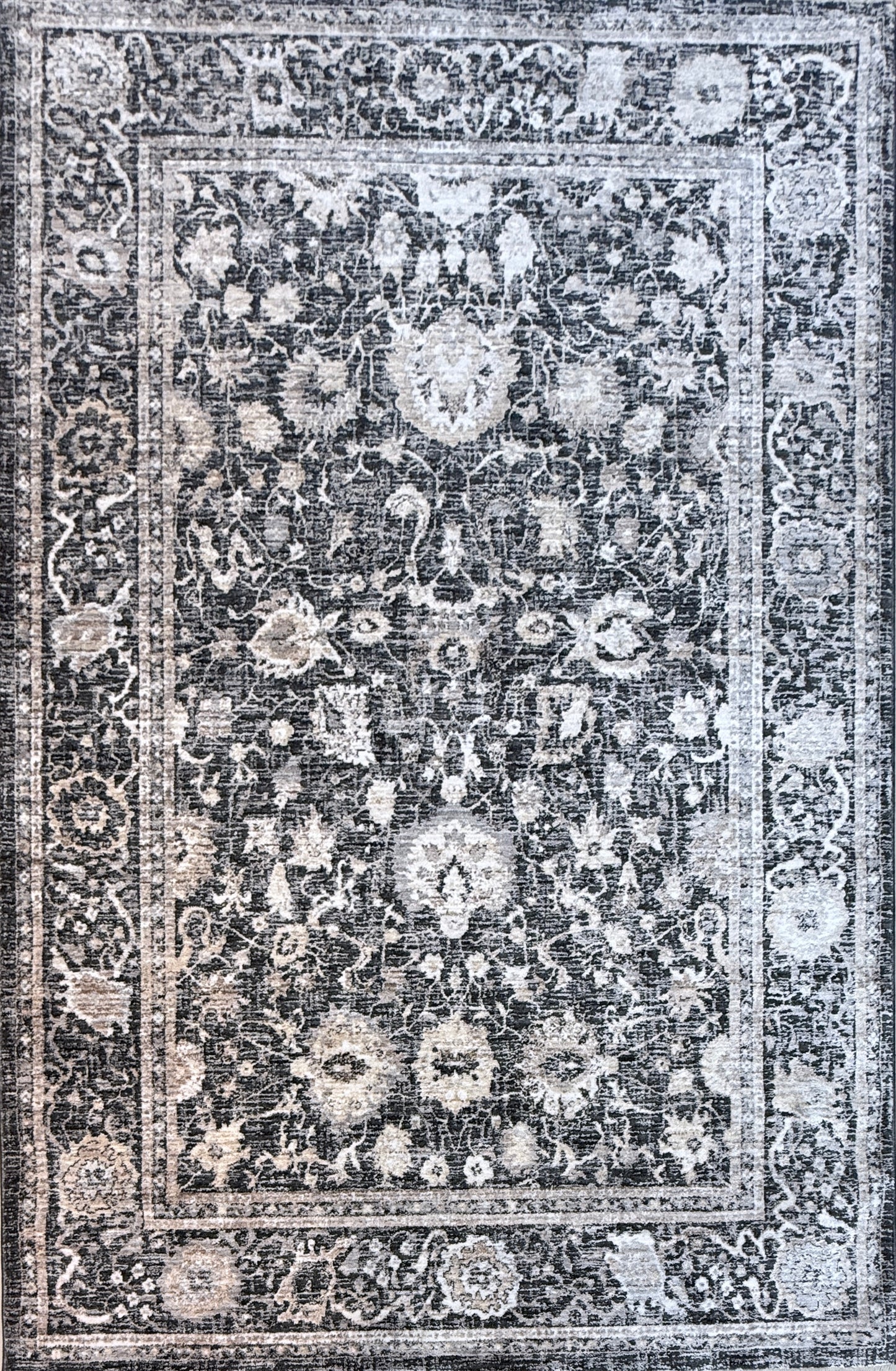 Vintage Floral Medallion Rug | Charcoal & Grey | Size 150x230 cm (4.11x7.6 ft)