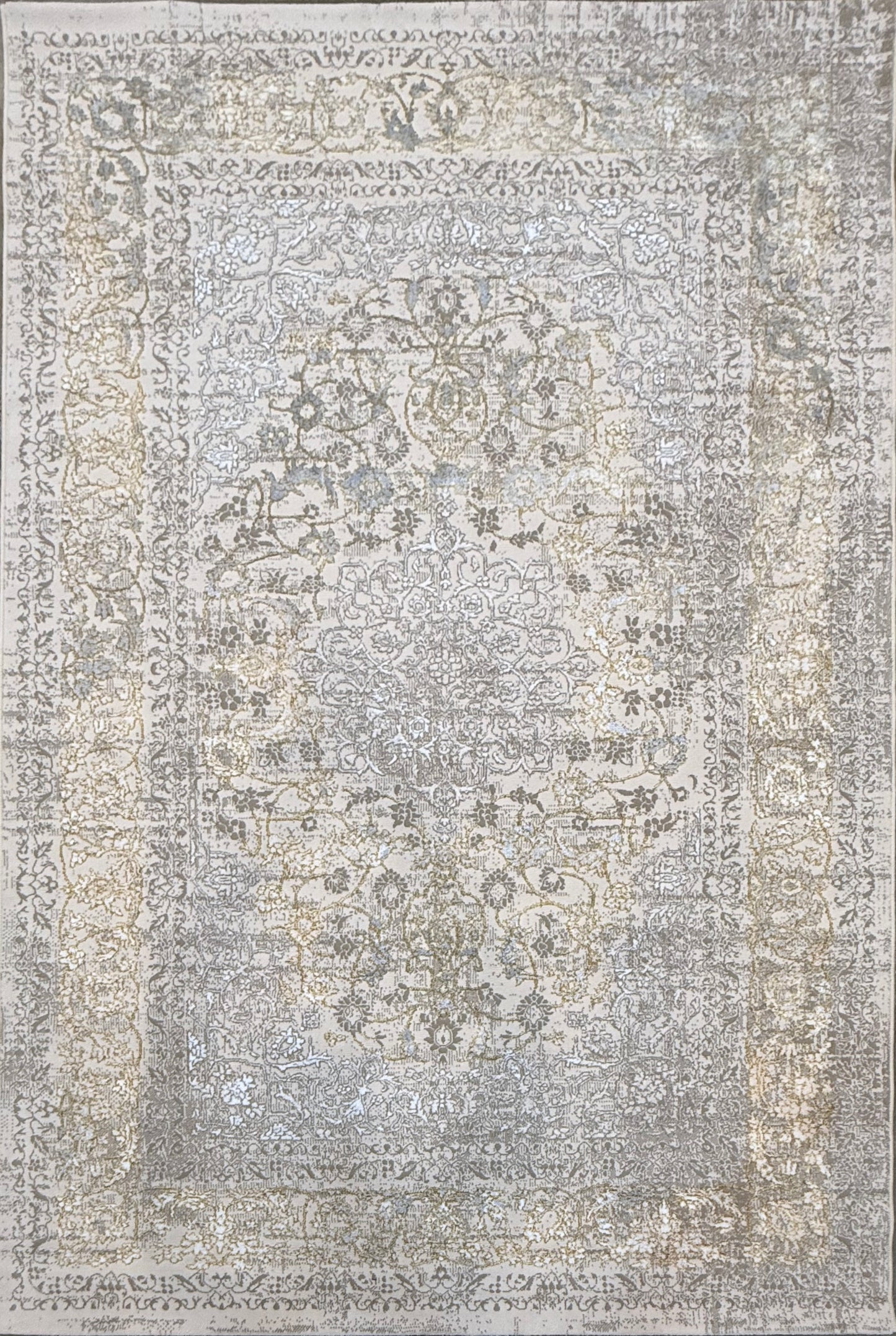 Faded Floral Medallion Rug - Off-White and Light Grey - Size 150x220cm (4.10x7.3)ft