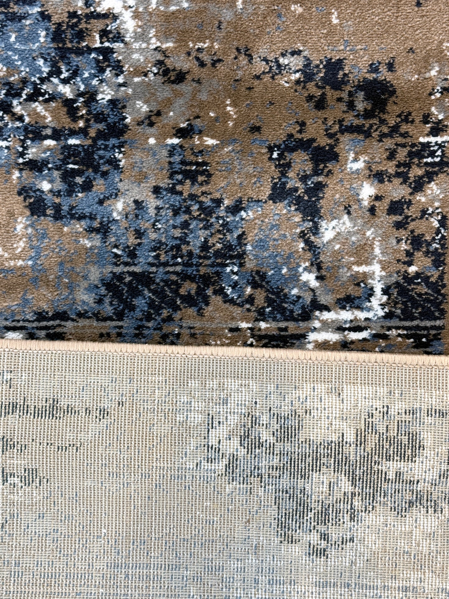 Abstract Midnight Area Rug | navy blue, slate grey, sandy tan & white | Size 3.3x5.0 ft
