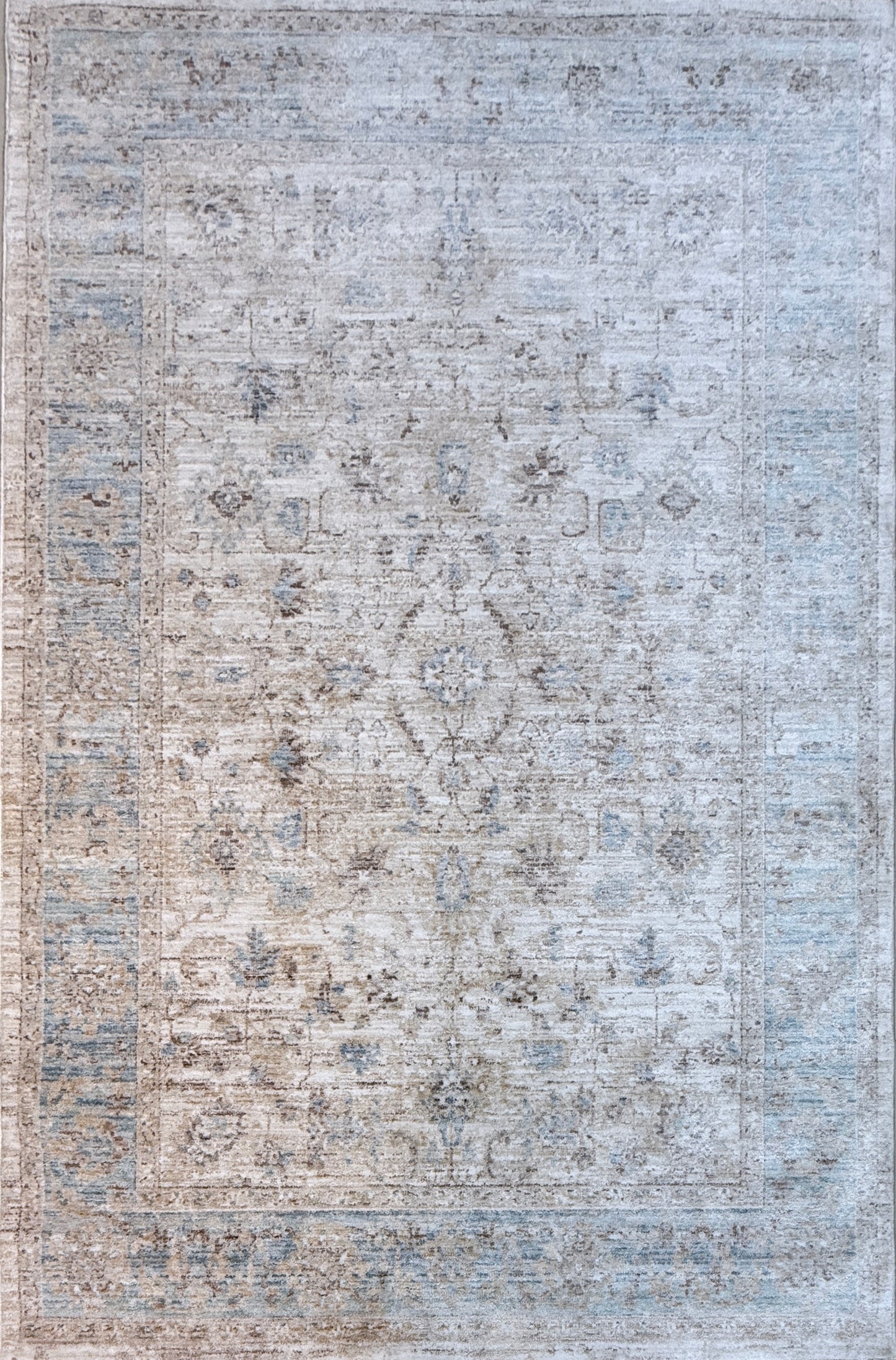 Serene Medallion Distressed Rug | Cream/Grey & Slate Blue | Size 150x230 cm (4.11x7.6 ft)