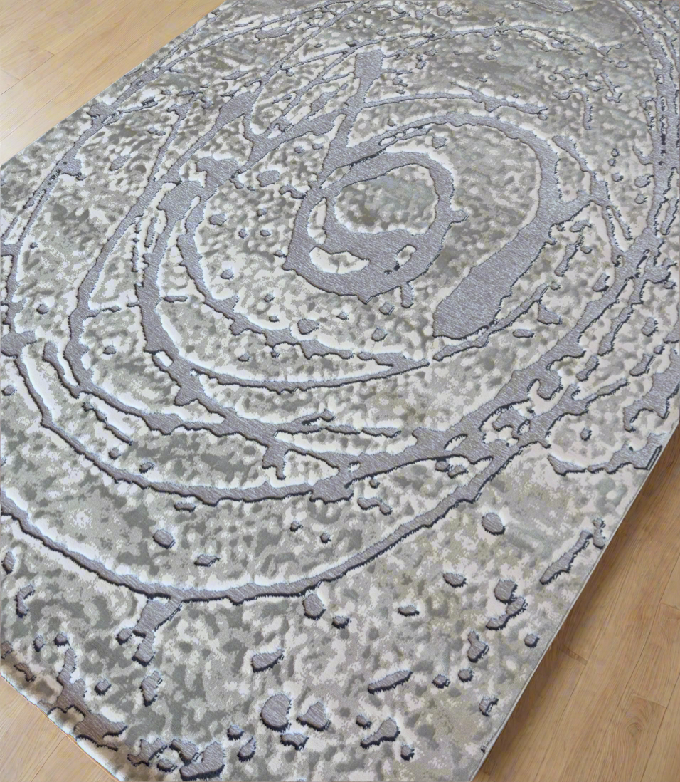 Quartz Modern Abstract Swirl Rug - Ivory and Light Grey - Size (6.7x9.6)ft