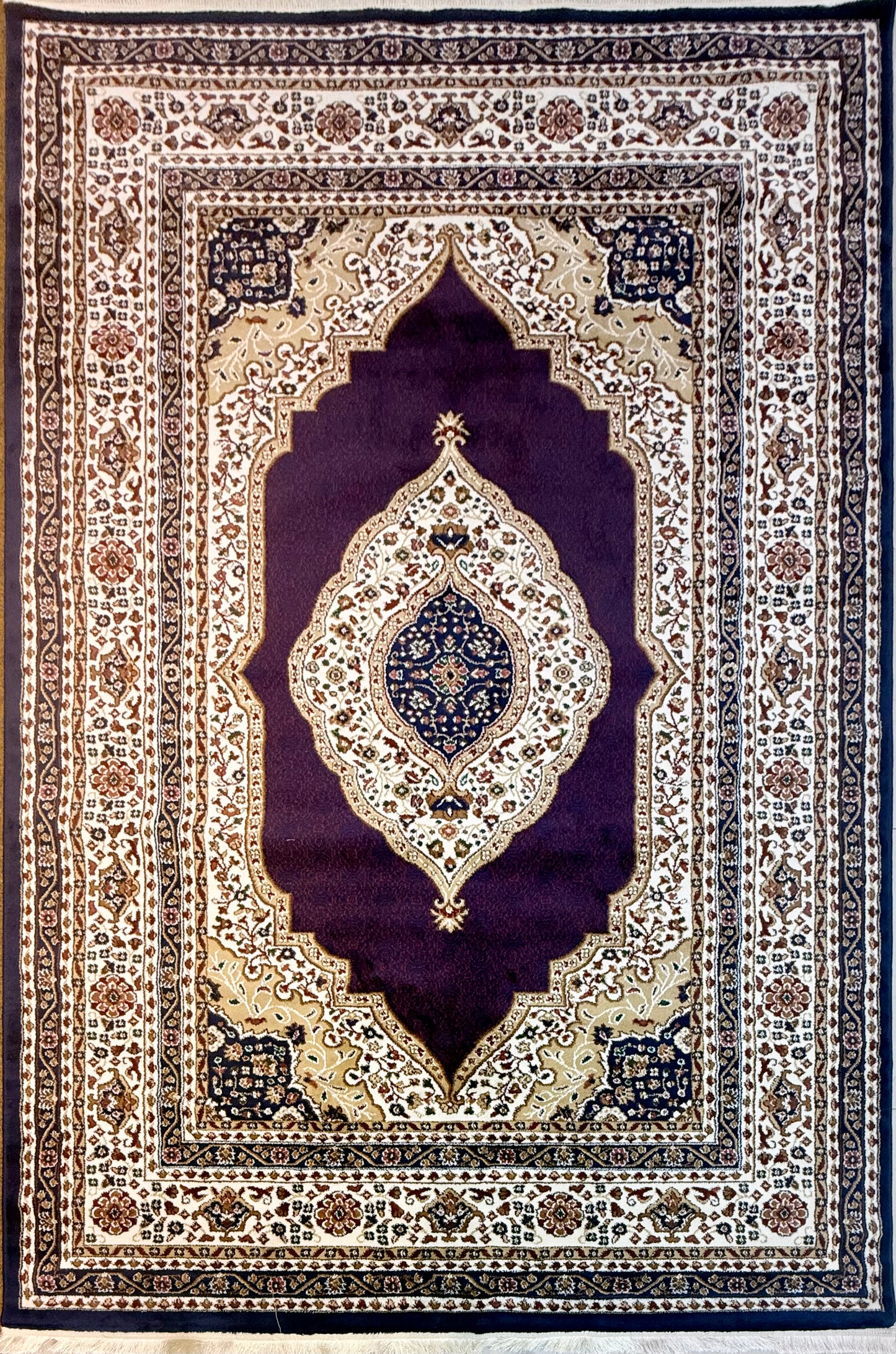 Deep Indigo Medallion Area Rug | Classic Floral Border | Size 200 x 290 cm (6.5 x 9.5 ft)