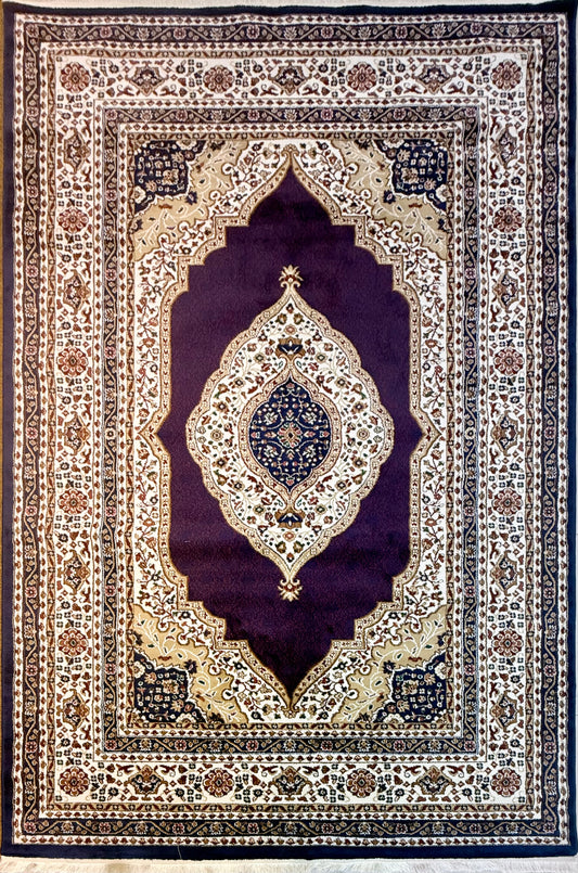 Deep Indigo Medallion Area Rug | Classic Floral Border | Size 200 x 290 cm (6.5 x 9.5 ft)