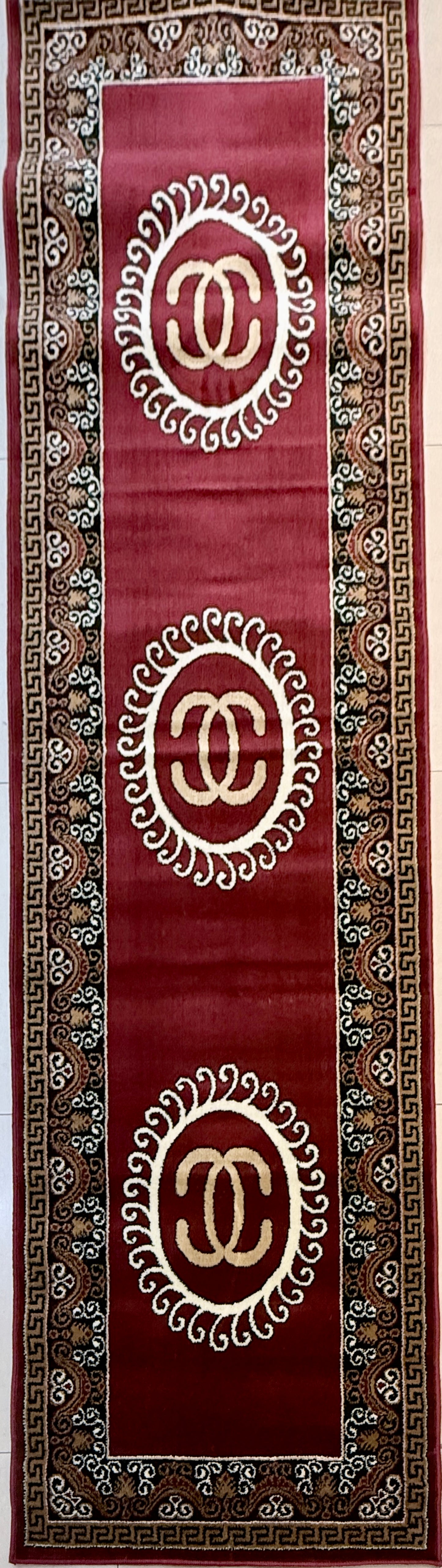 Traditional Classic Runner Rug | Deep Maroon Red Beige Gold & Black | Size 2.7x9.6 ft