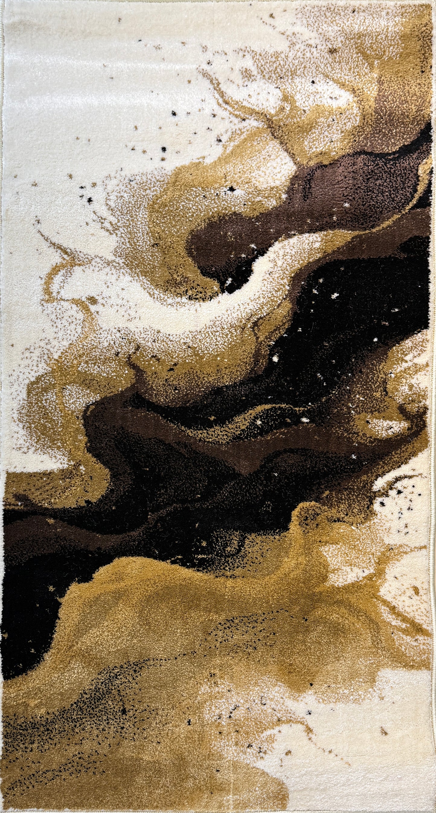 The Fluid, Marble Wave Area Rug | Cream, gold, brown & black | Size 2.7 x 5 feet.