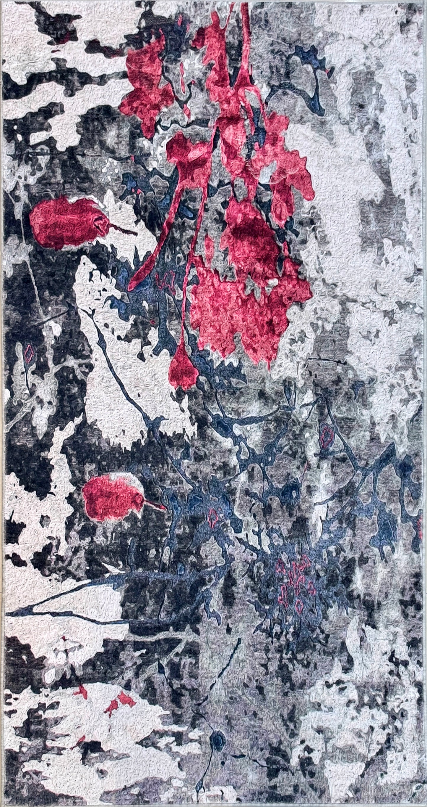 Floral Modern Area Rug | charcoal pink grey | Size 80x150 cm (2.7x4.11)ft