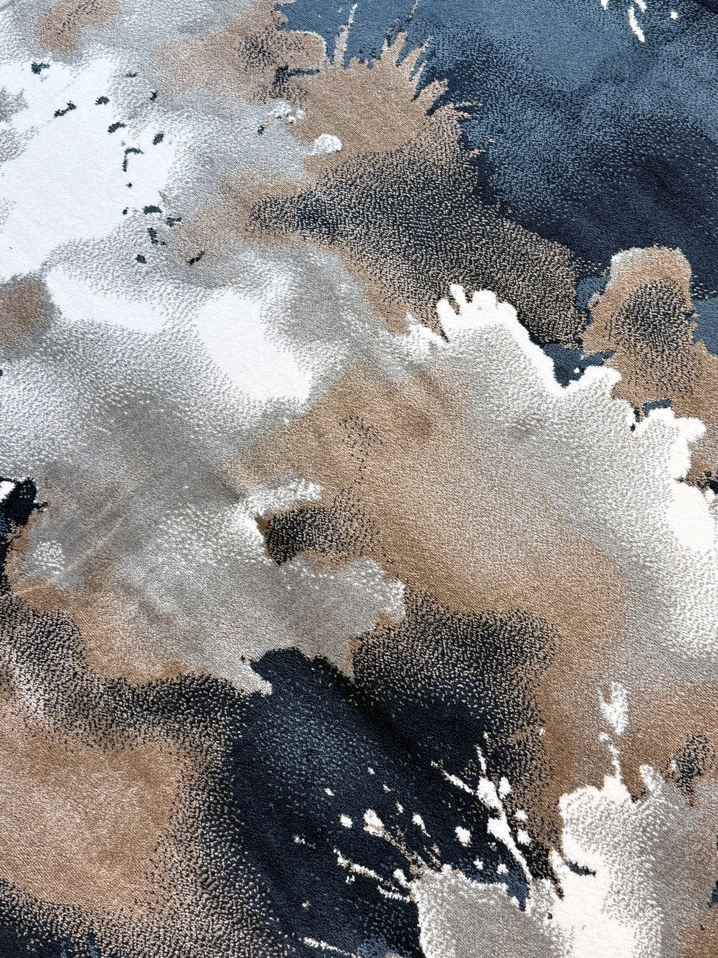 Abstract Modern Area Rug |Navy Blue Grey Beige Brown Colours | Size 5 x 7.3 Feet